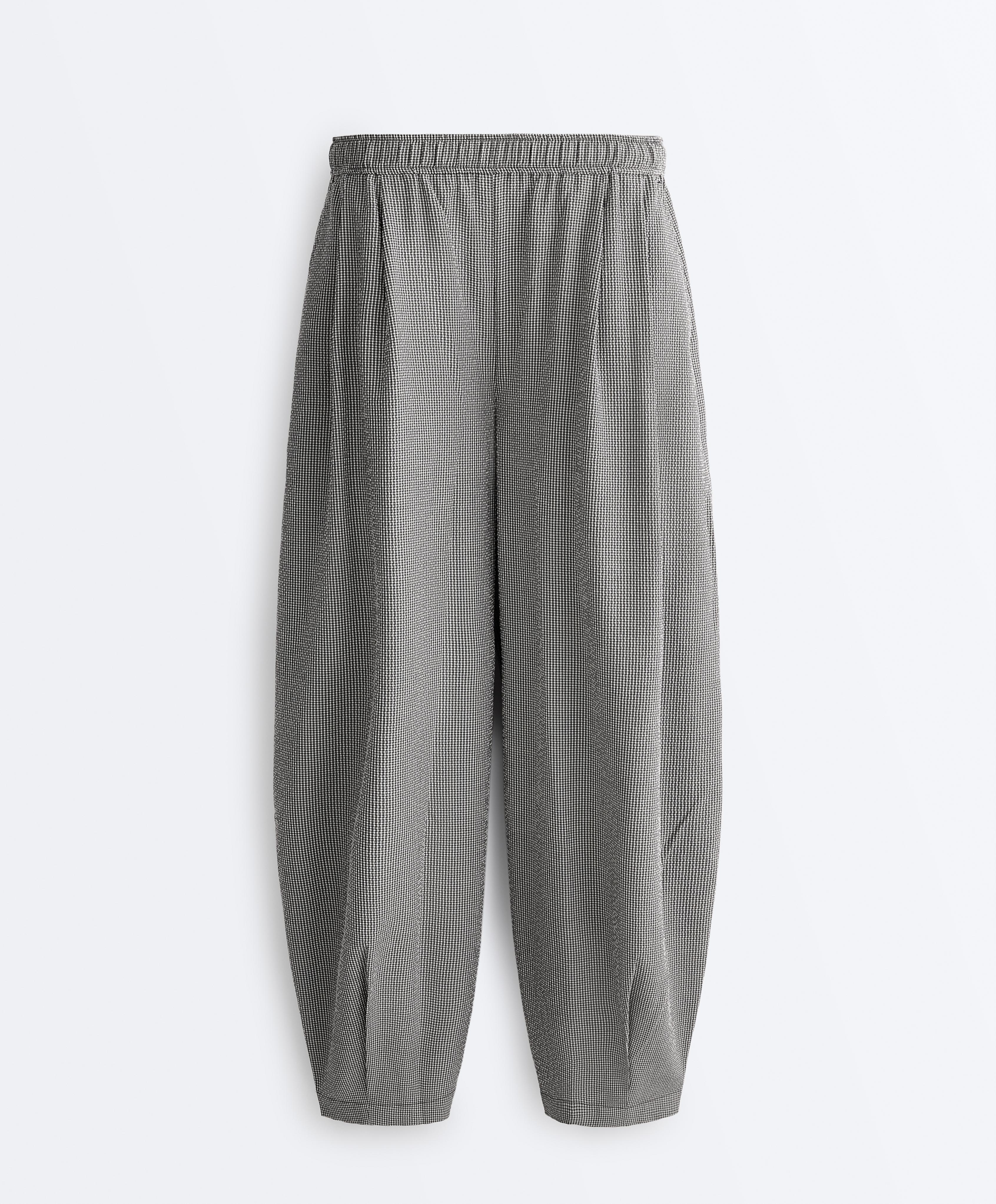 Gingham lyocell blend balloon trousers — DUSTY BLACK