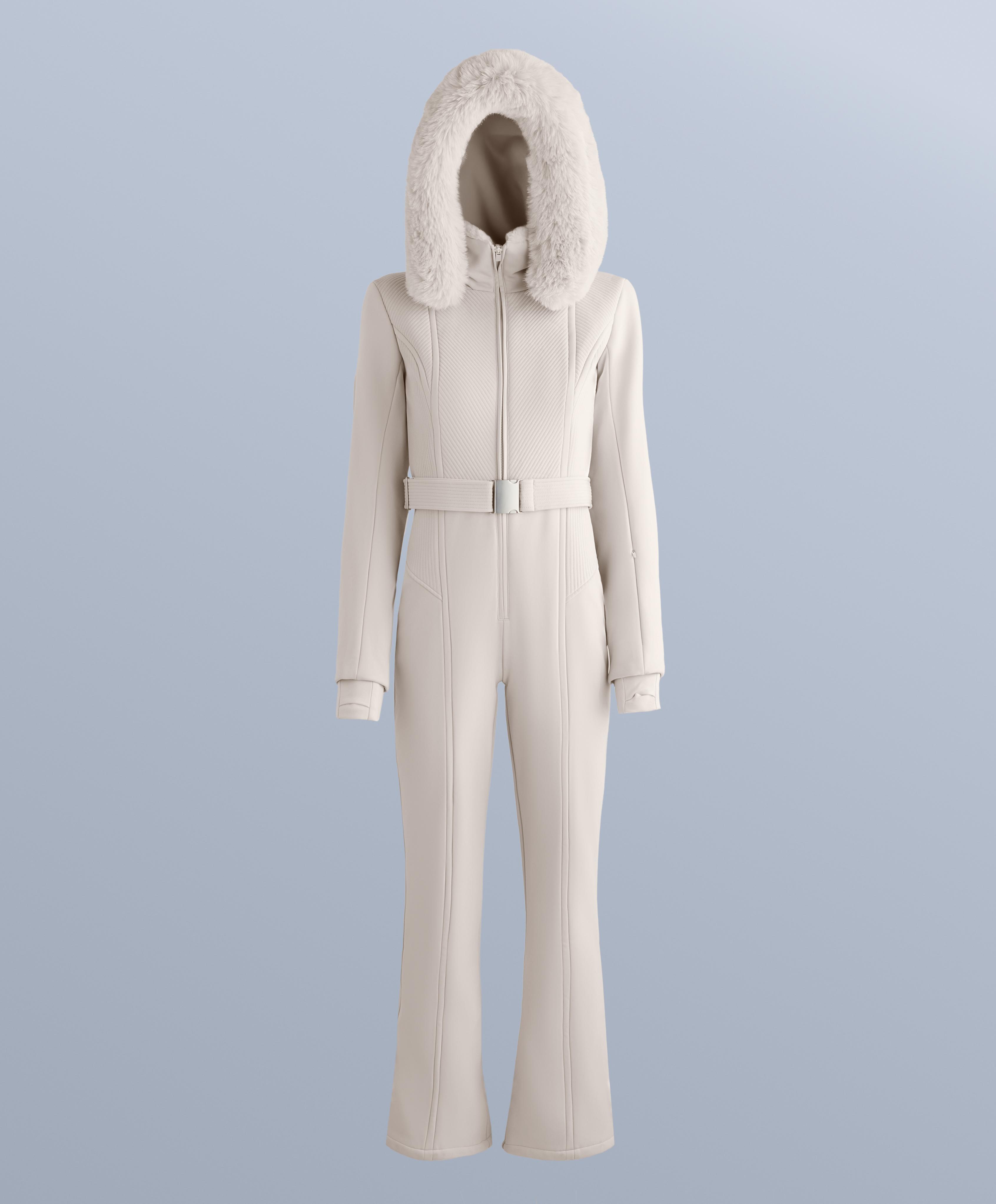 Water-resistant fitted stretch SKI jumpsuit — PALE MINK