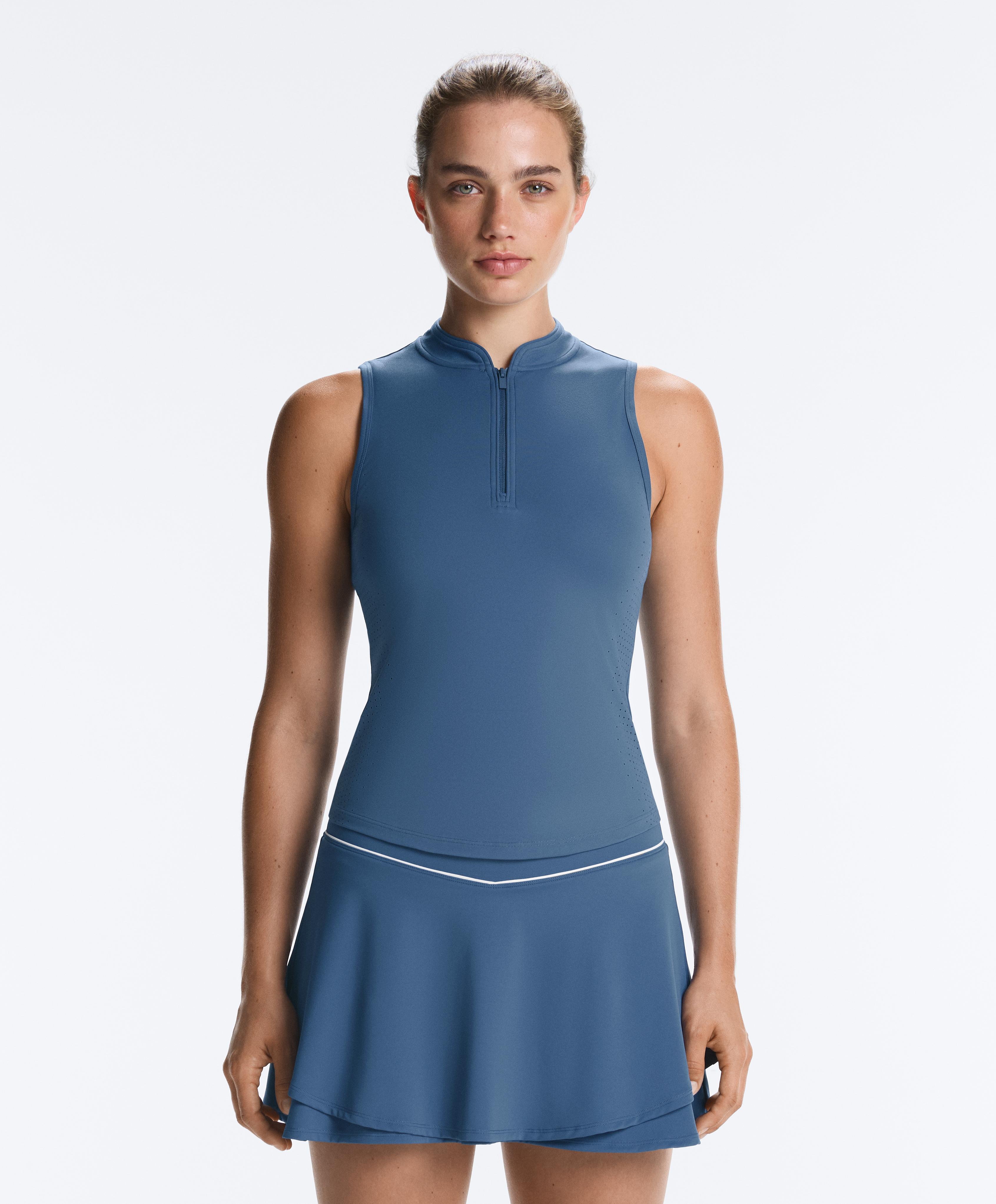 Technical sleeveless T-shirt with half zip — MID GREY-BLUE