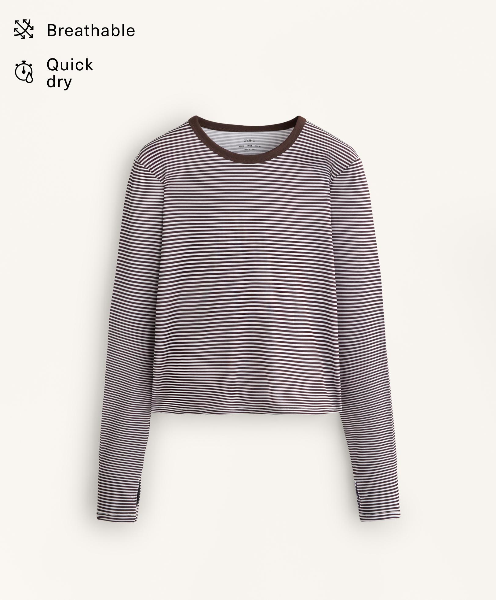Long-sleeved striped technical T-shirt