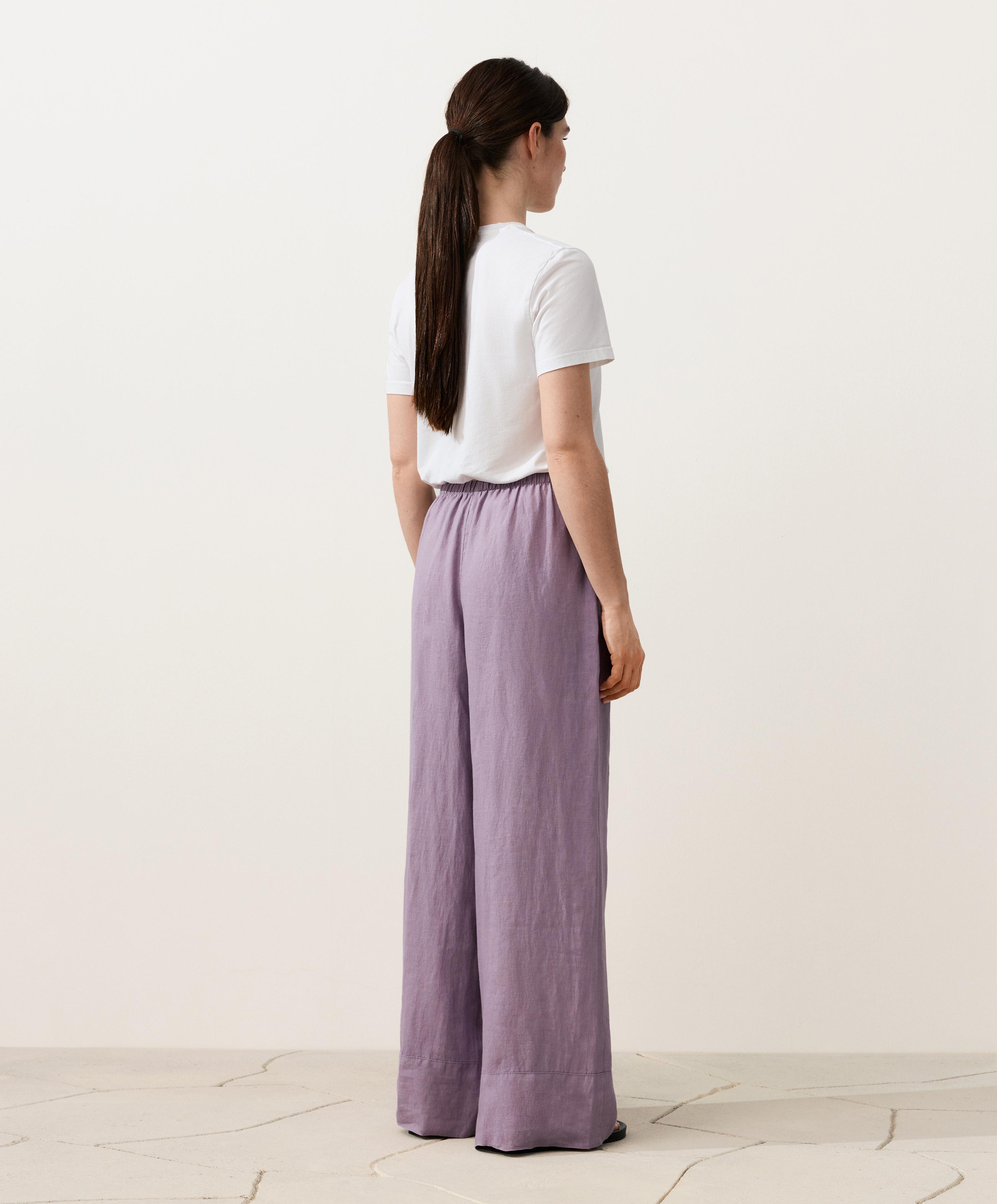 100% linen straight-leg trousers — LILAC