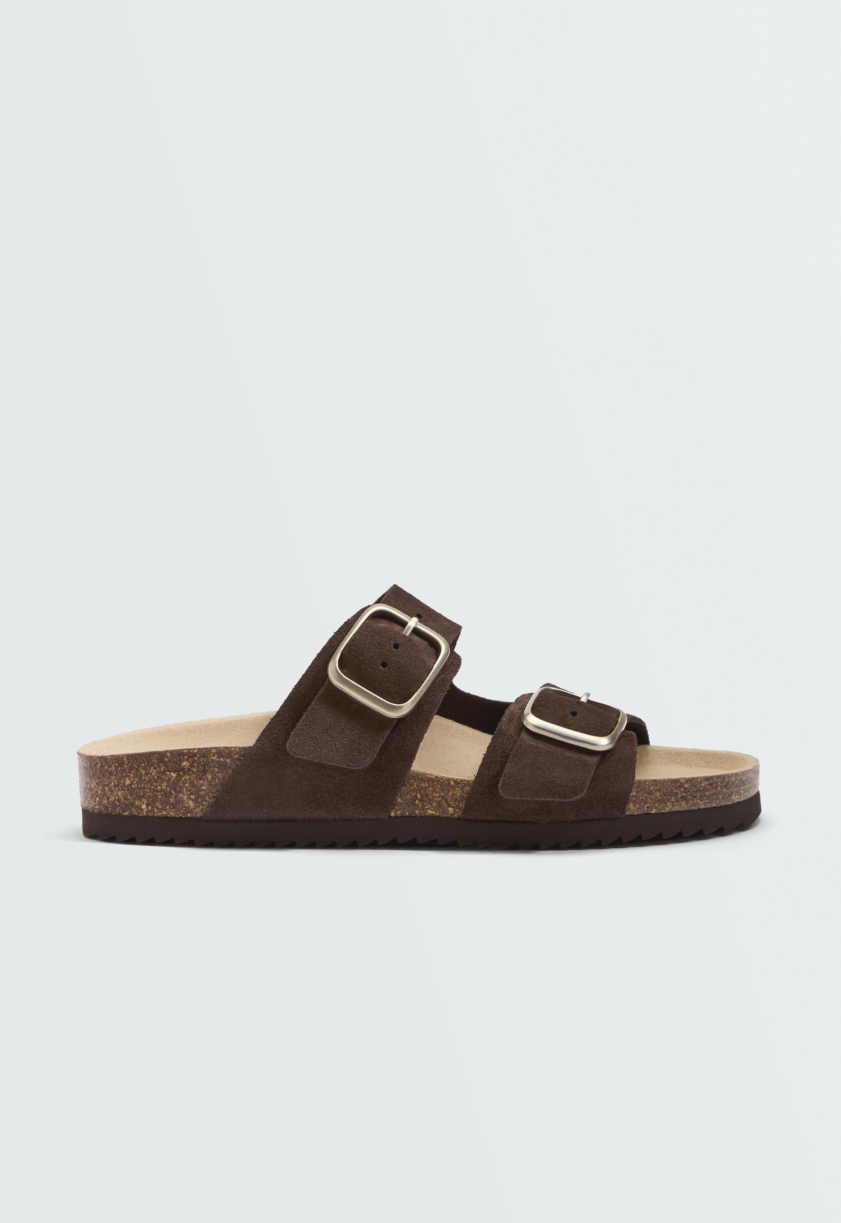 Buckle split-leather slides