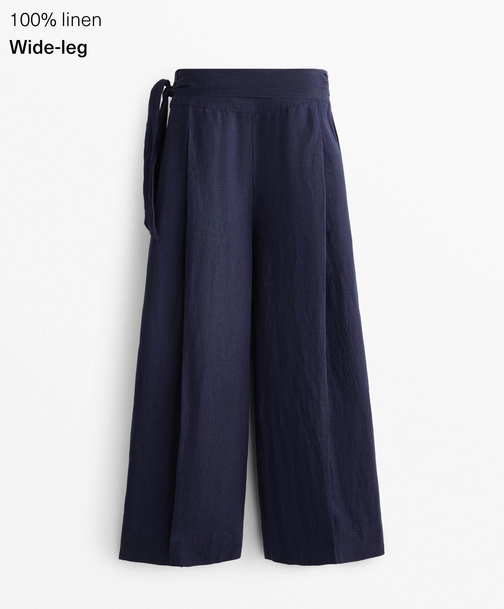 100% linen tie wide-leg trousers