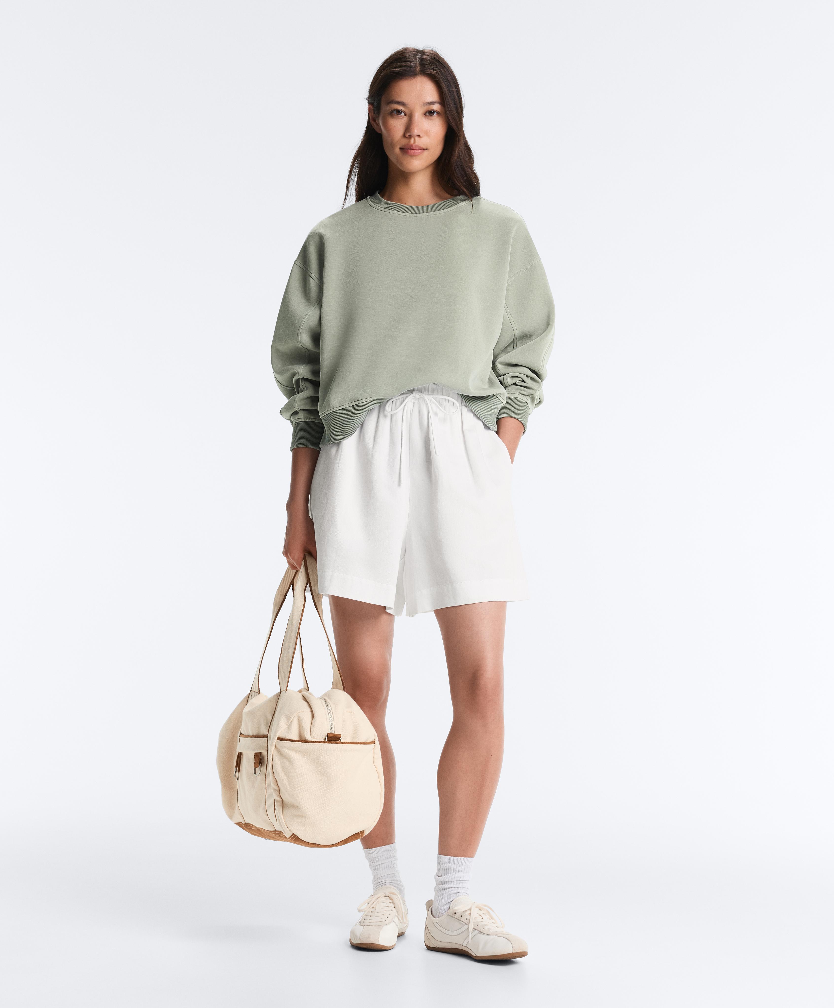 Soft-touch round neck sweatshirt with modal — WASHED GREEN