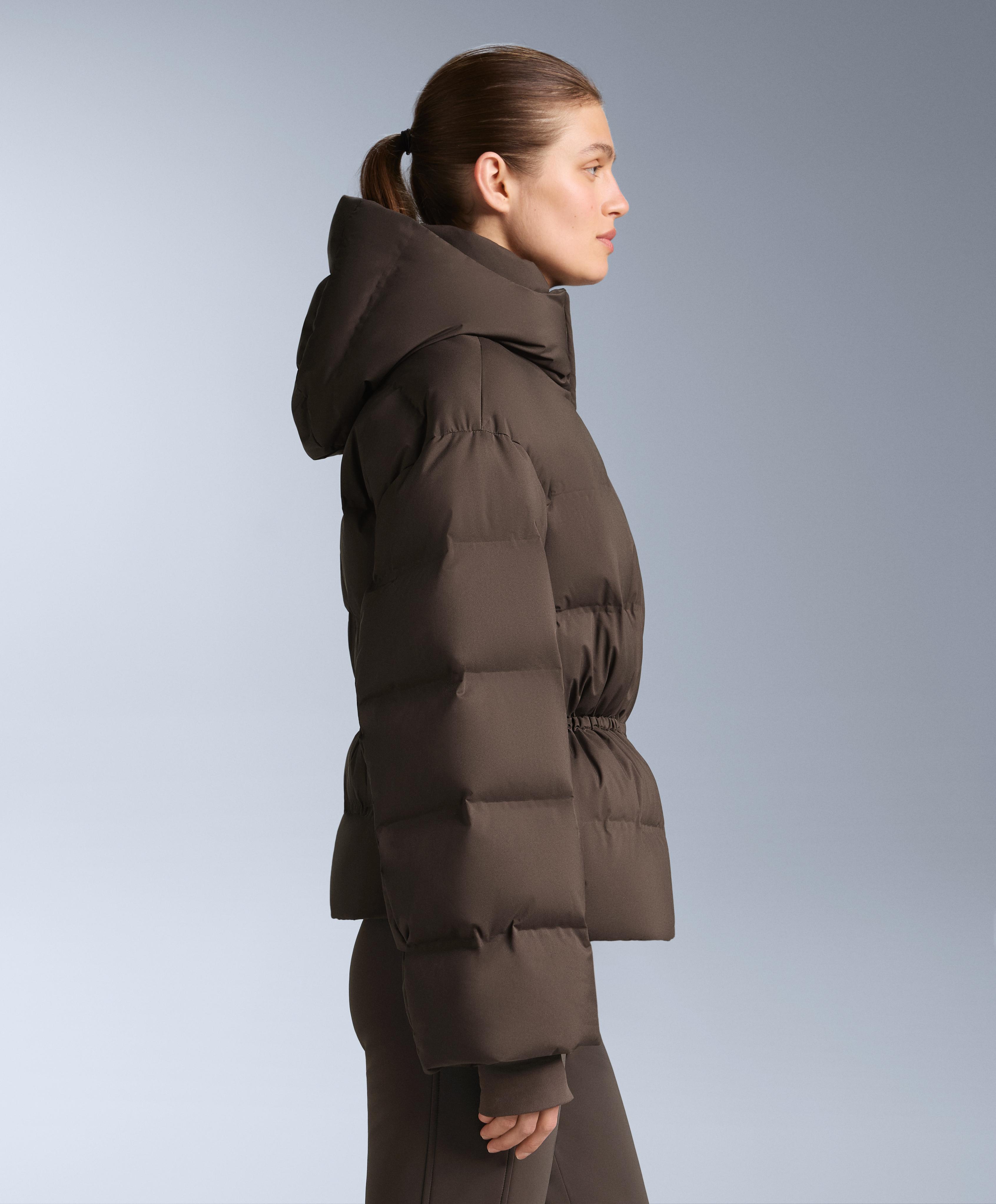Lightweight padded jacket with 80% down and 20% MINARDI PIUME SKI water-resistant filling — DARK BROWN
