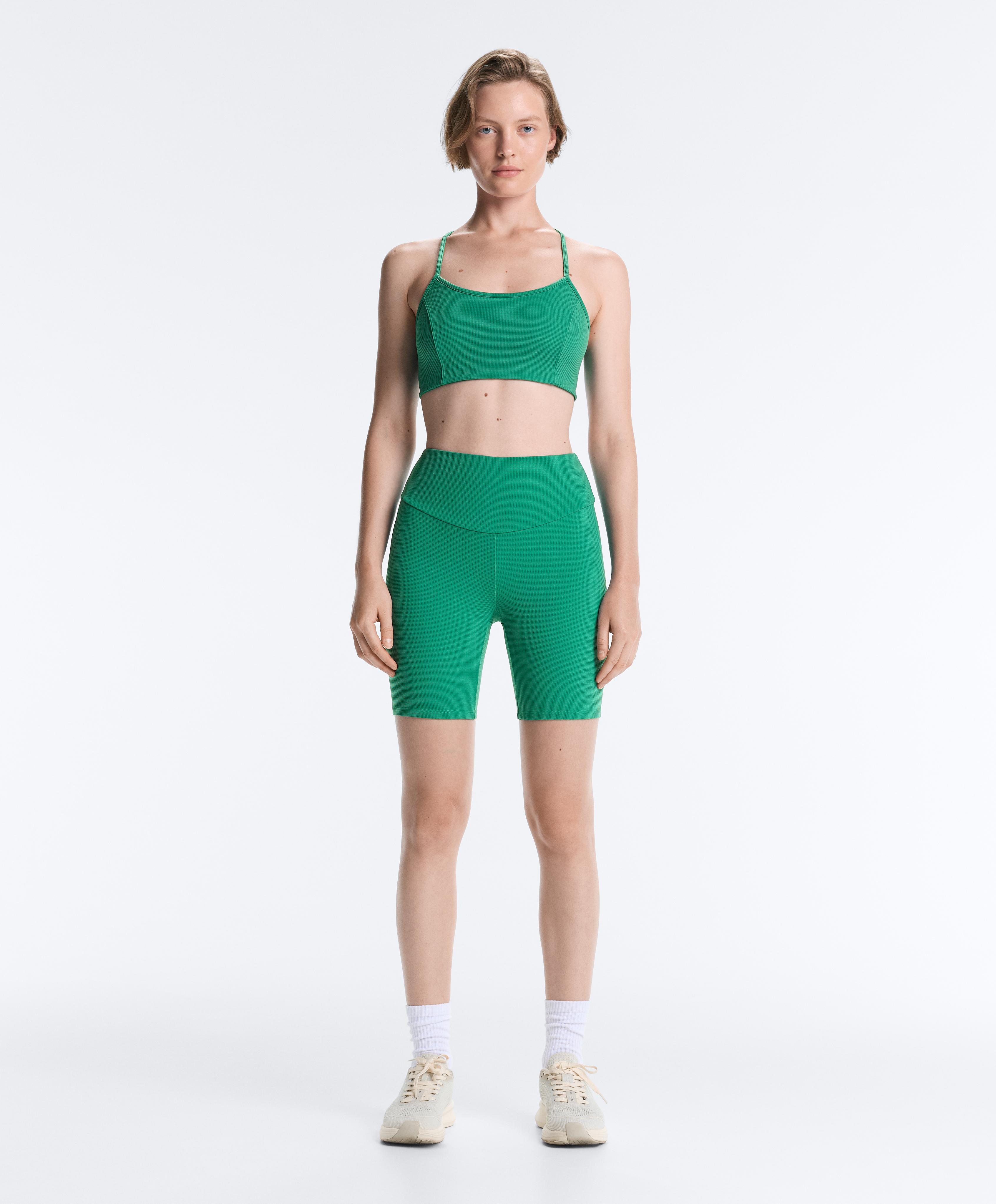 High-rise 20cm piqué biker leggings — MID-GREEN MELANGE
