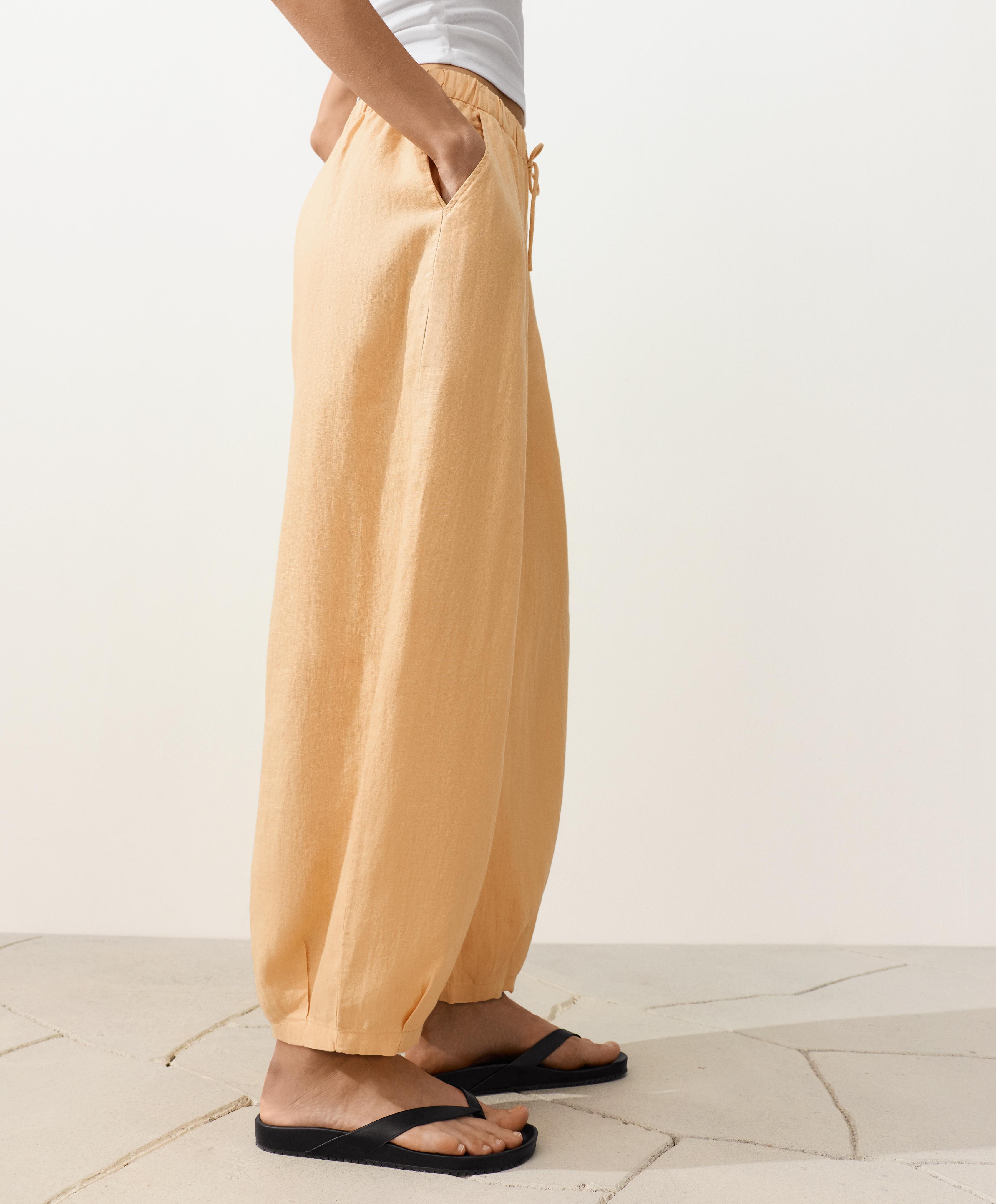 100% linen balloon trousers — BURNT YELLOW (alternate view)