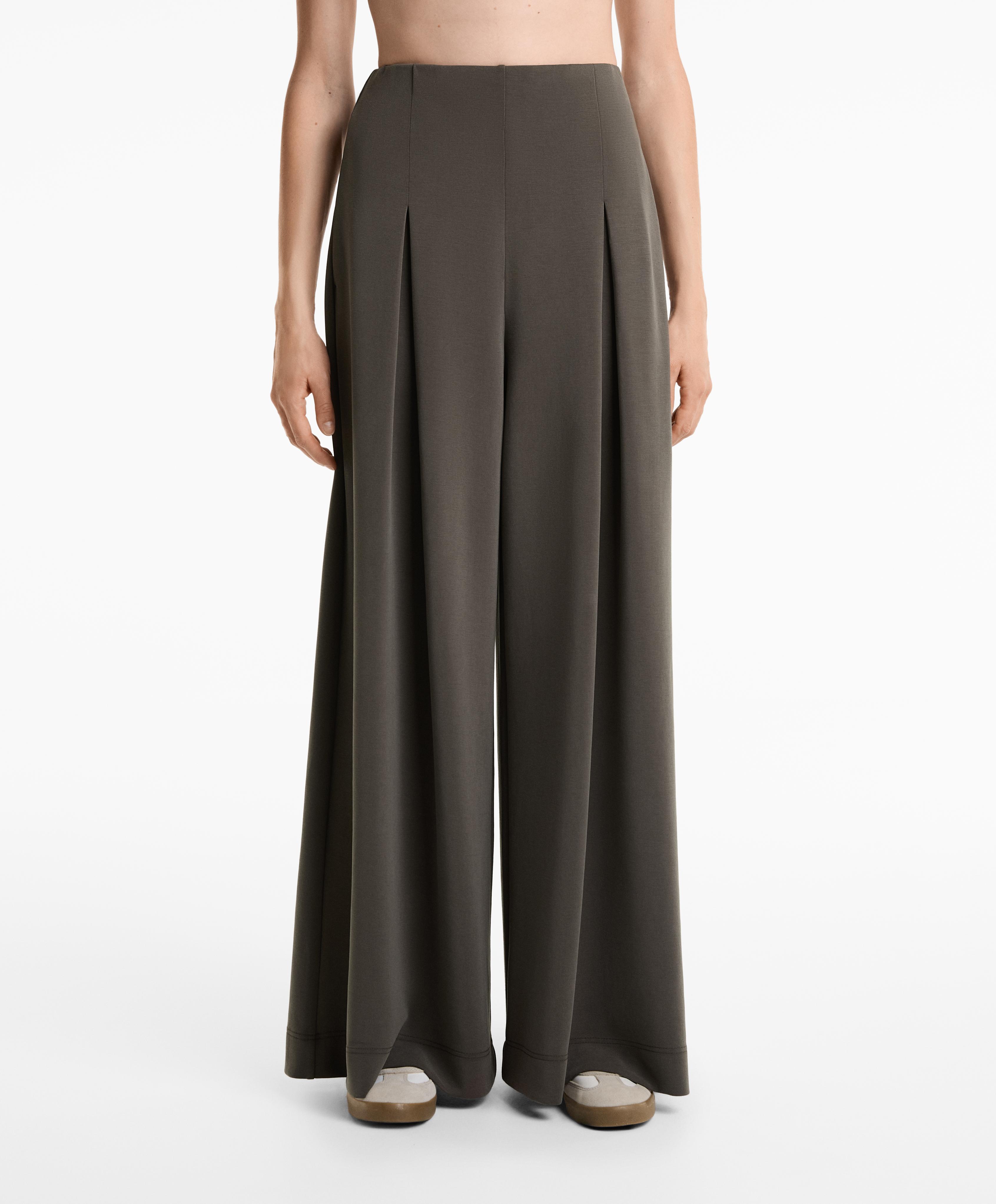 Pantalón wide leg pliegues con modal tacto suave Pantalón wide leg pliegues con modal tacto suave