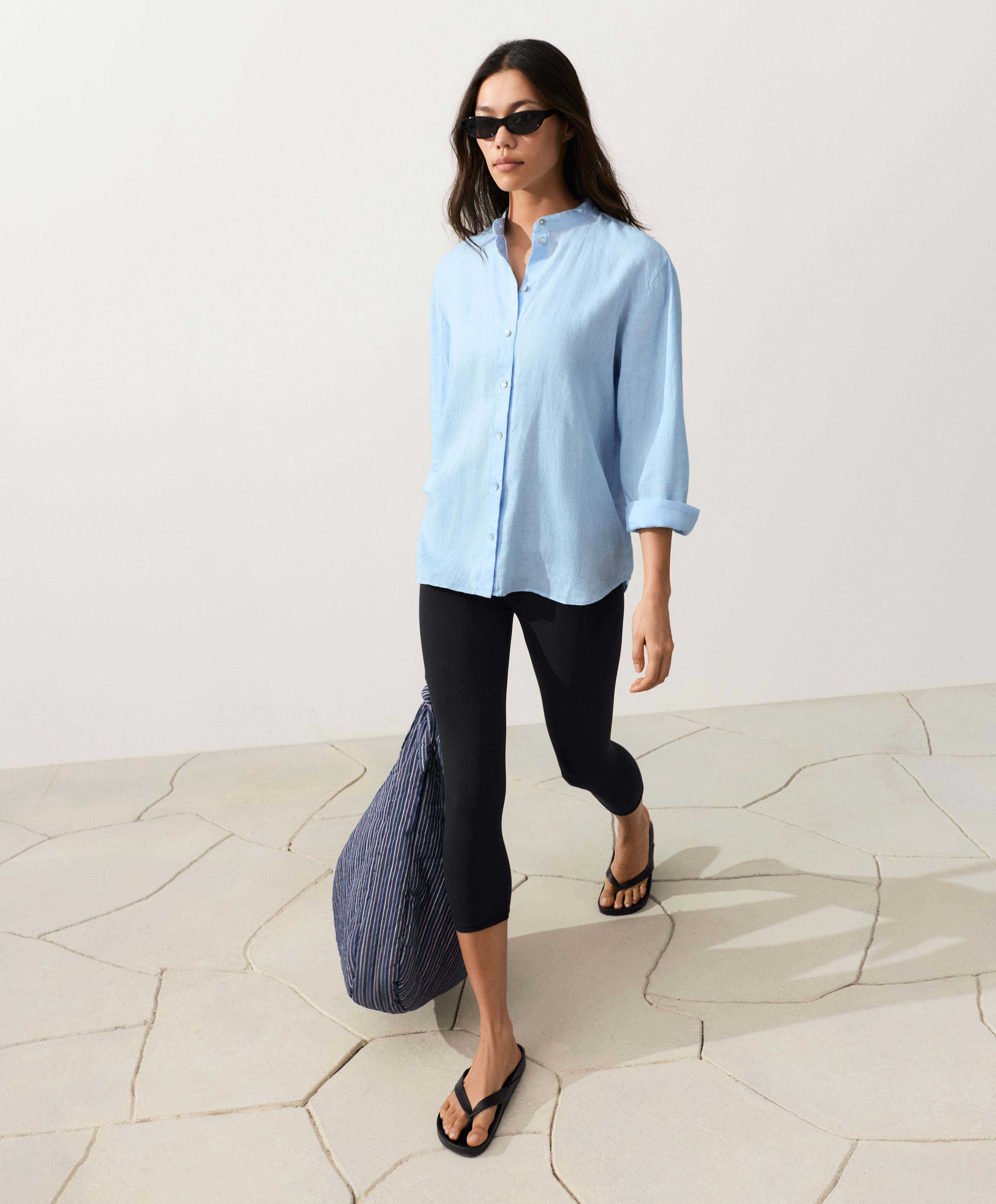 100% linen stand-up collar shirt
