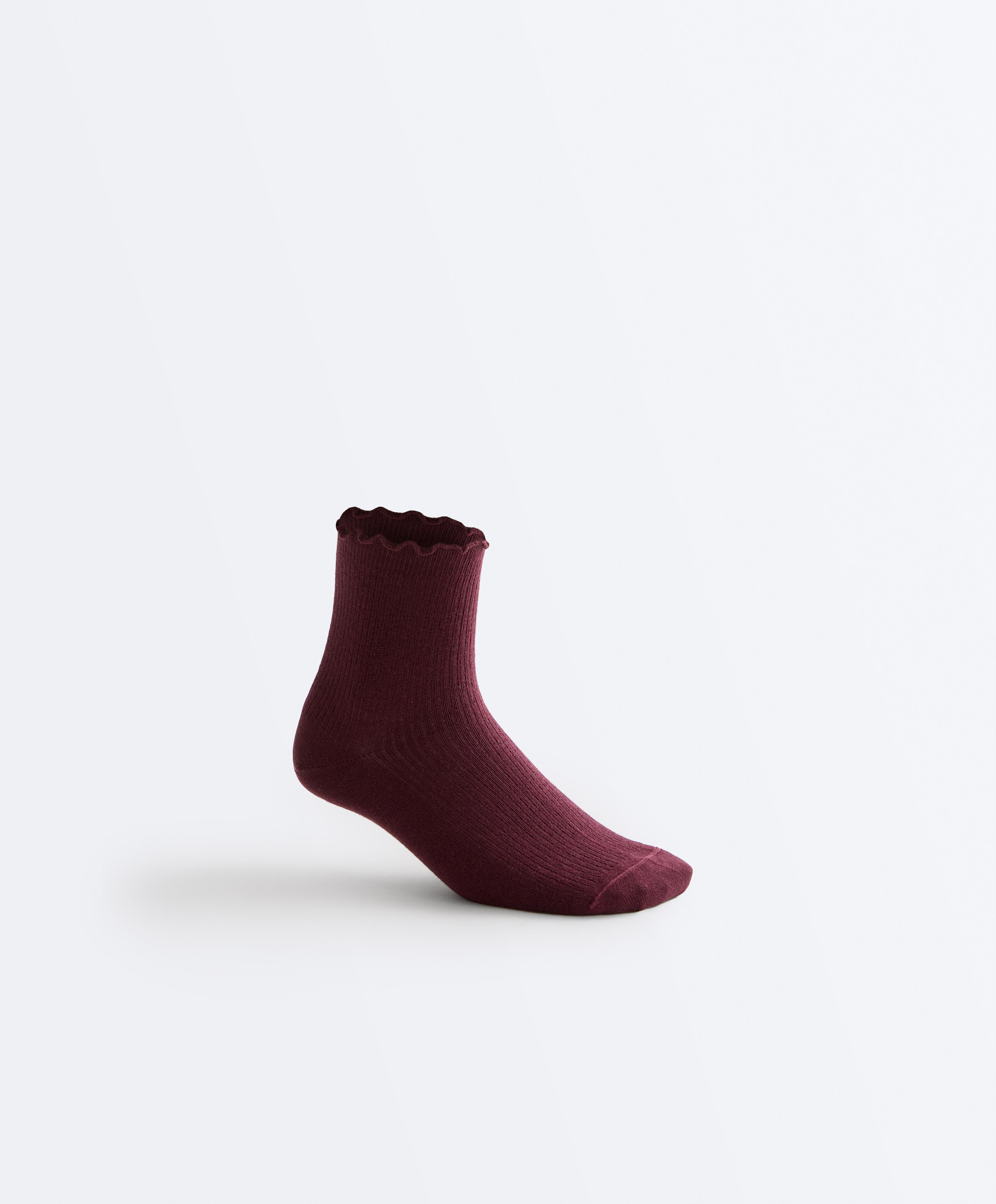 3 pairs of cotton blend quarter socks with curled edge — PLUM