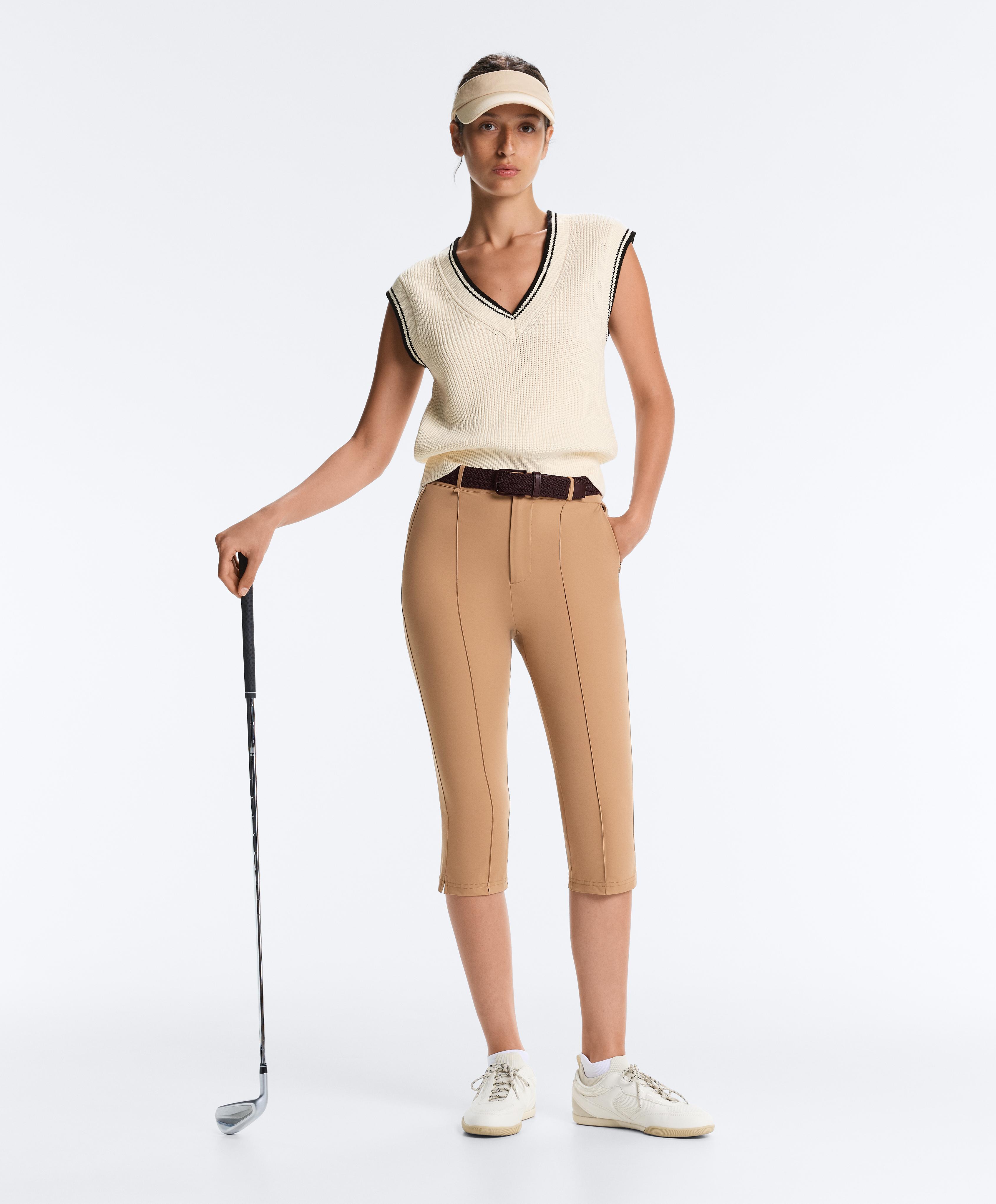 Technical skinny capri trousers with seam detail — SAND