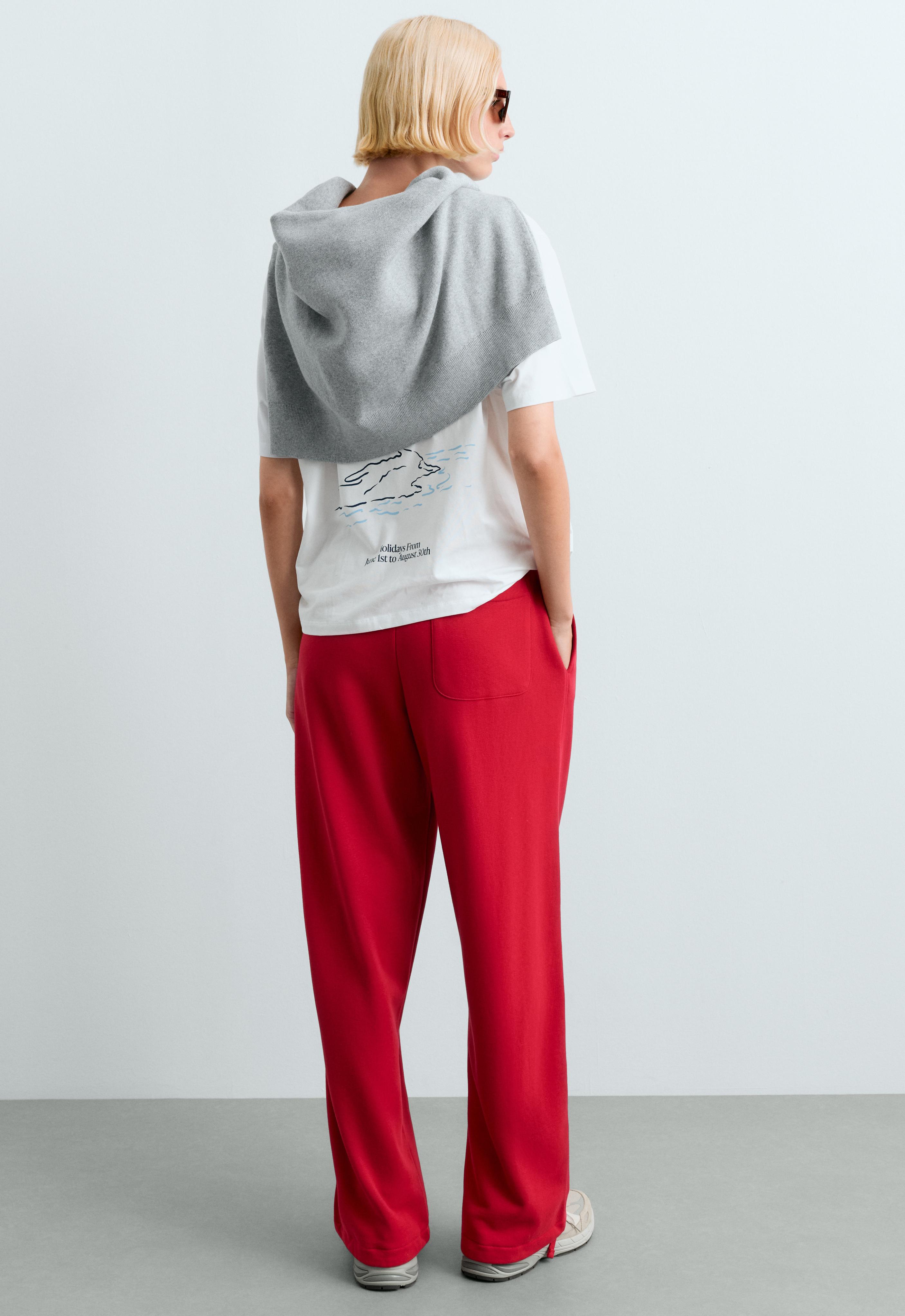 Cotton blend fleece straight-leg trousers — STRAWBERRY