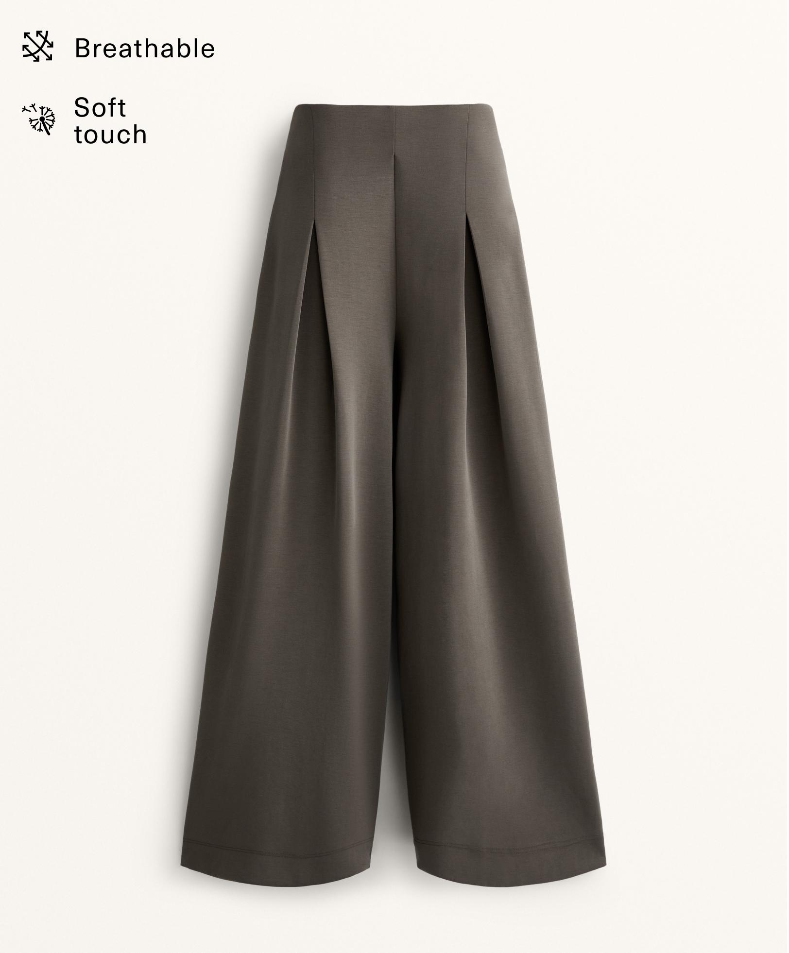 Wide-leg pleated trousers with soft-touch modal
