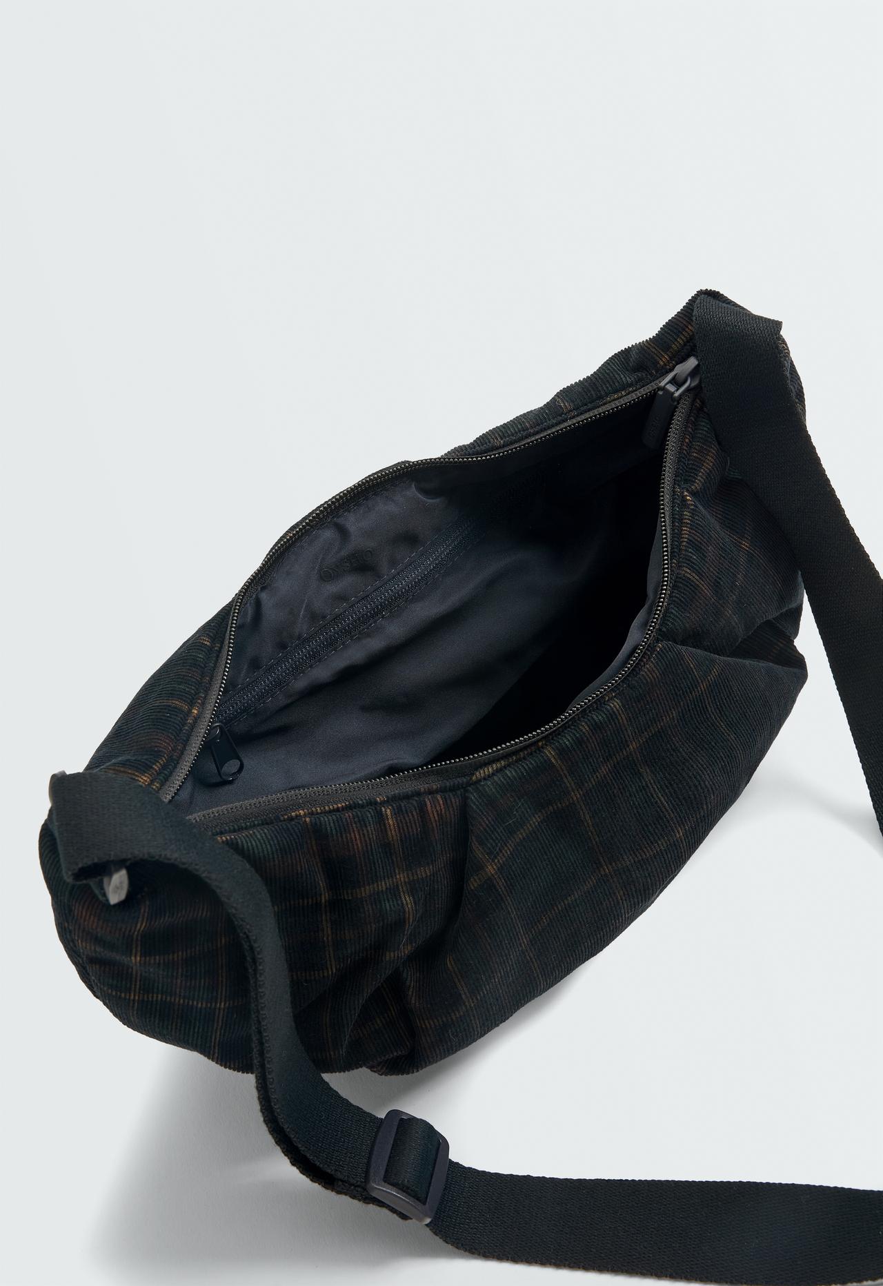 Micro-corduroy crossbody bag with checked print — CHECK