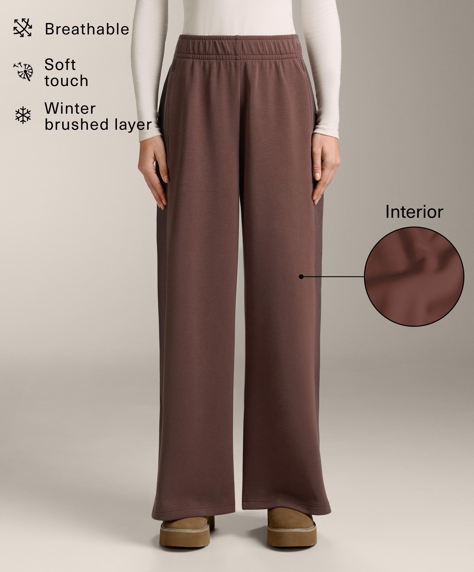 Wide-leg rib straight trousers with brushed modal