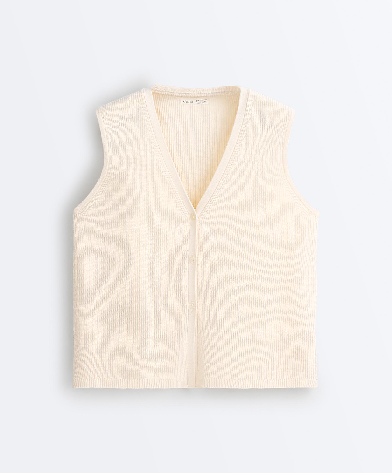 Cotton blend V-neck knit cardigan — ECRU
