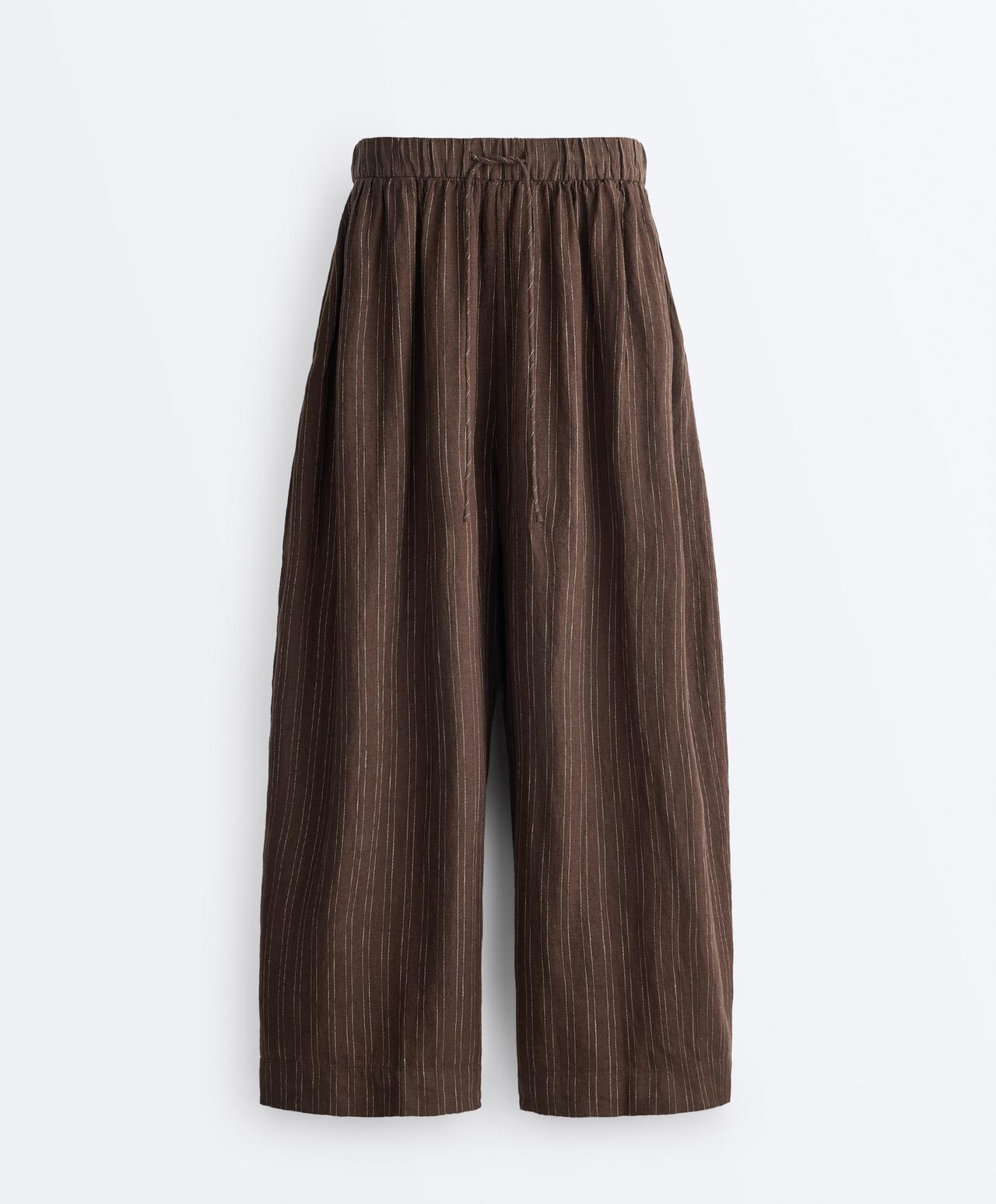 Striped 100% linen balloon crop trousers — EARTH