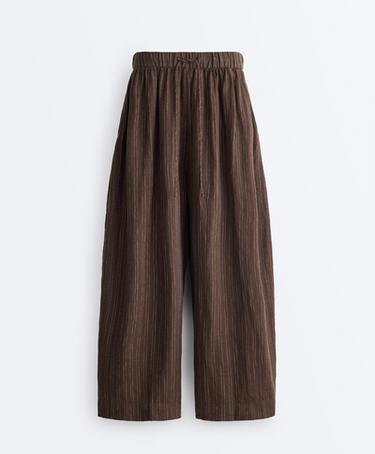 Striped 100% linen balloon crop trousers — EARTH 7