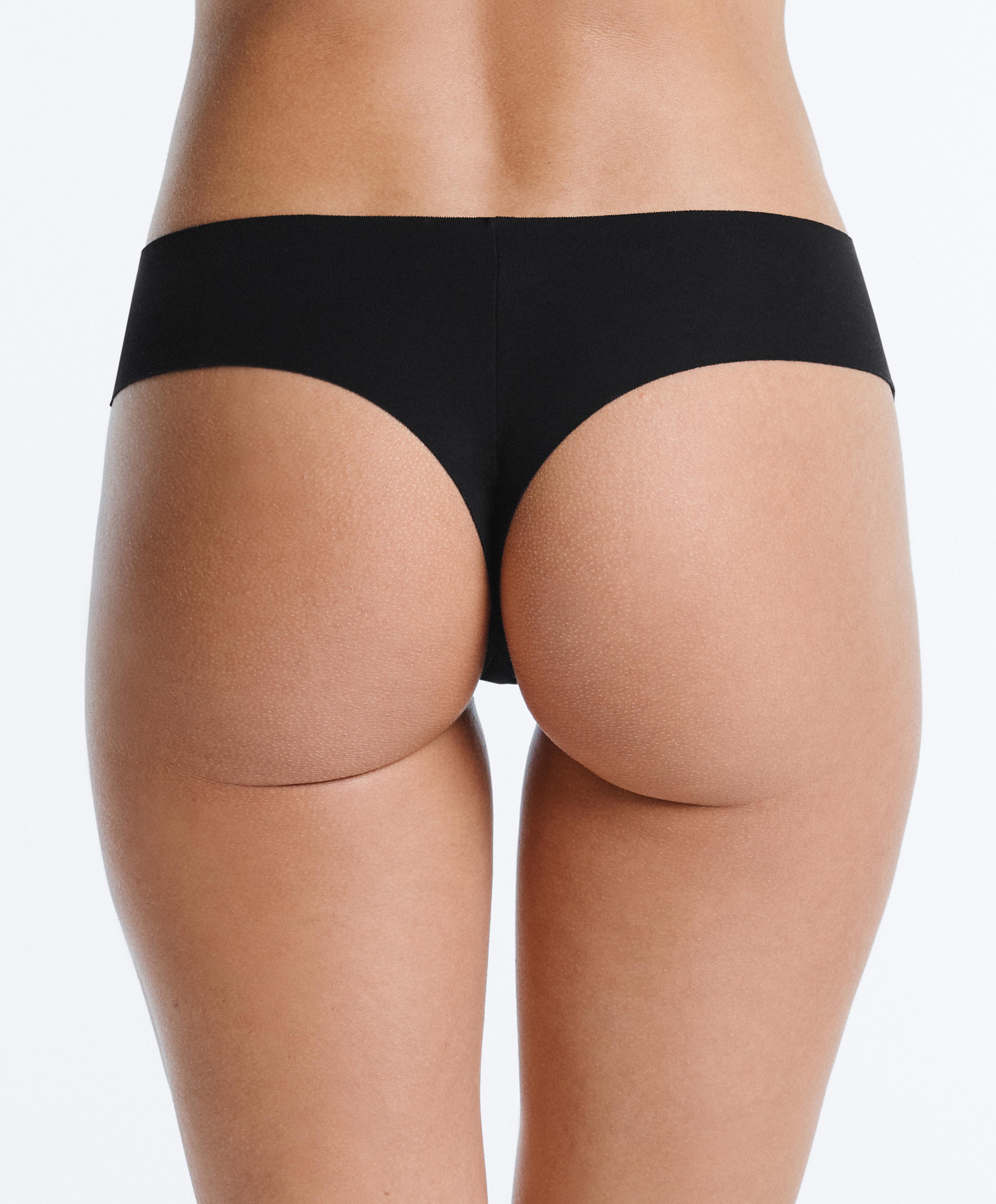 3 invisible cotton blend laser-cut Brazilian briefs — BEIGE