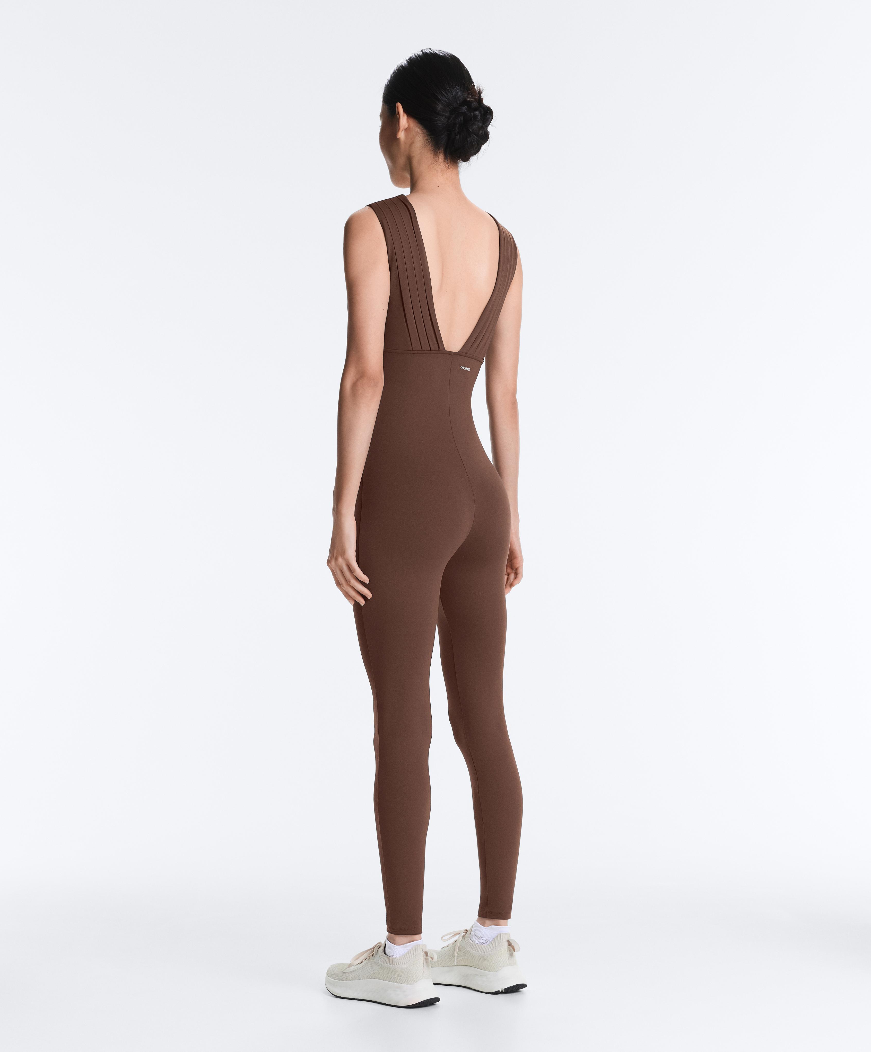 Pleated Comfortlux long jumpsuit — MID-BROWN
