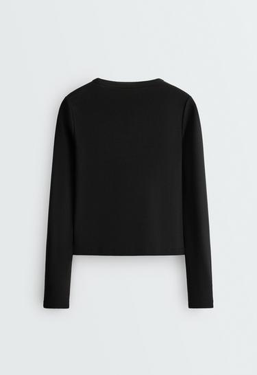 Fitted long-sleeve cotton blend rib t-shirt — BLACK 6