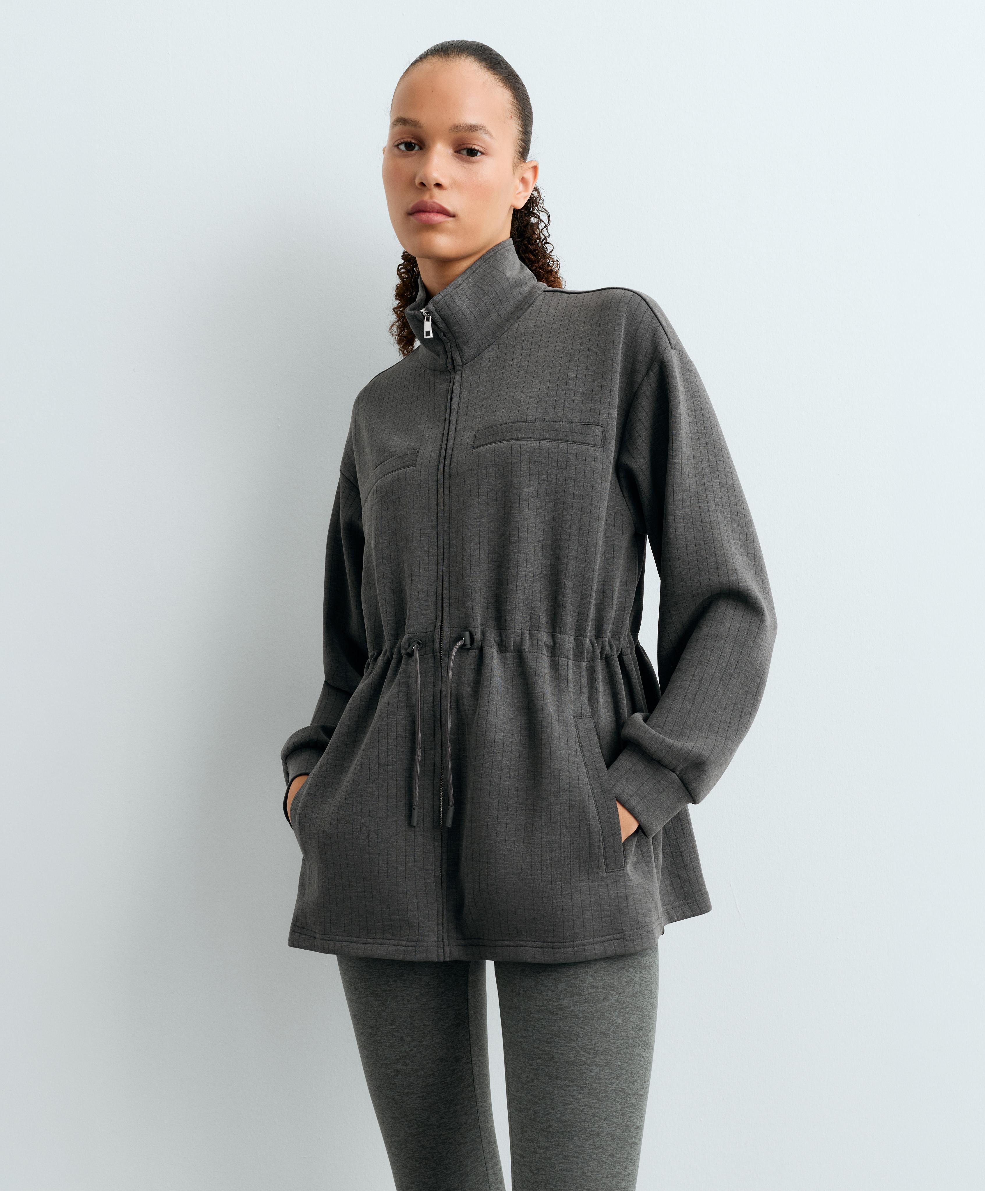 Long Soft-Touch Modal Jacket in Pinstripe — ASPHALT GREY