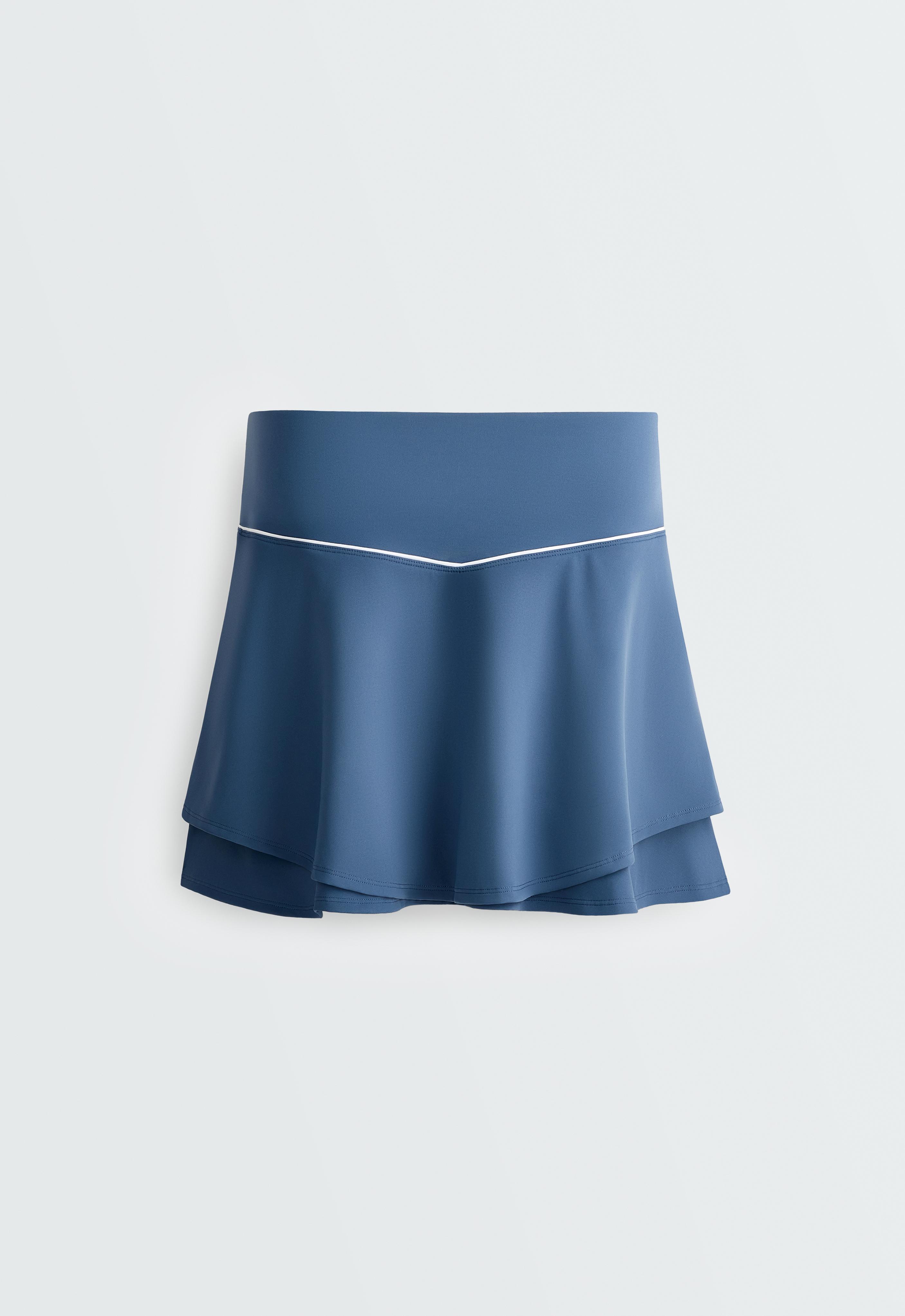 Double layer high rise short skirt — MID GREY-BLUE