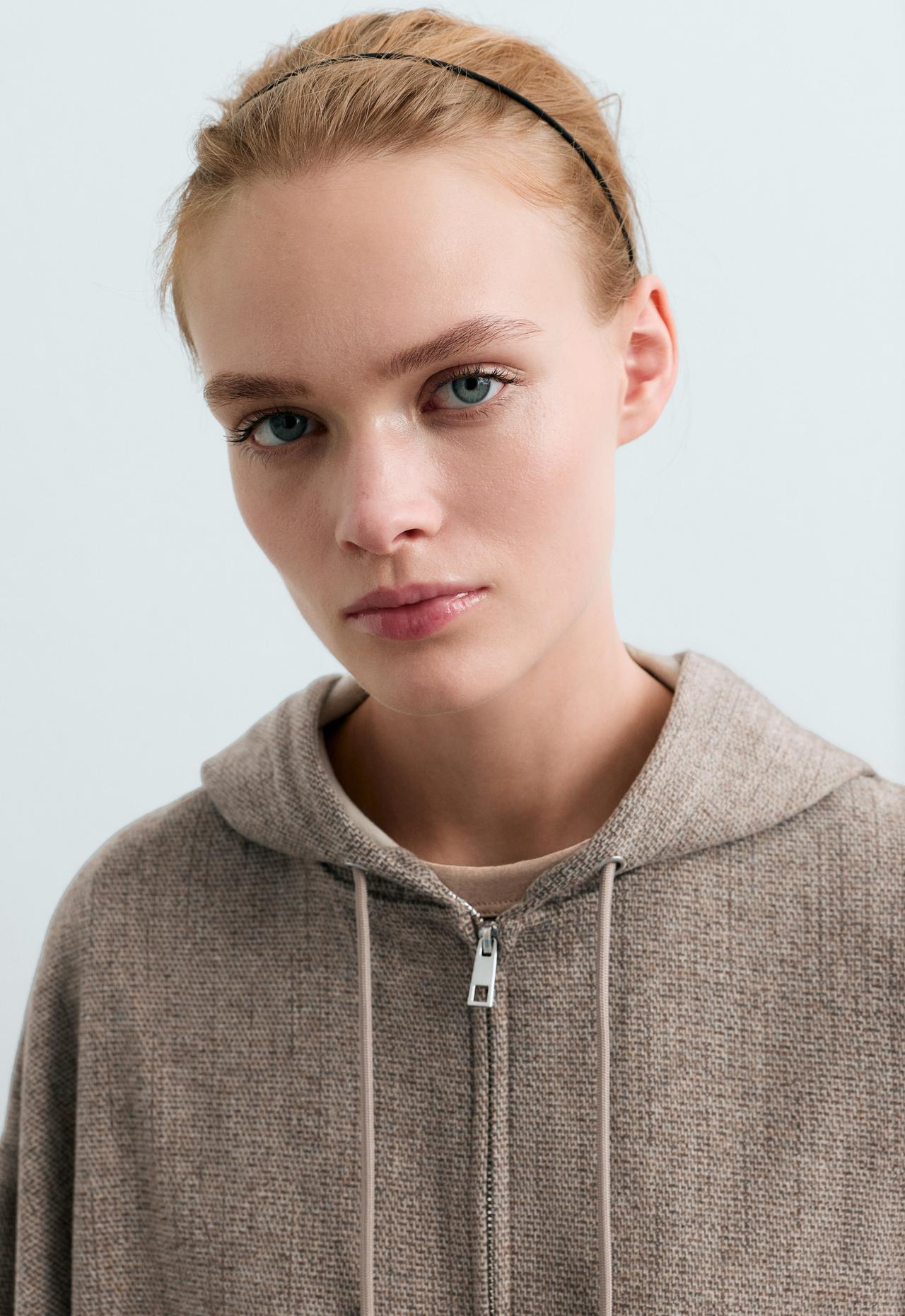 Long mottled hooded jacket — BROWN-GREY MELANGE
