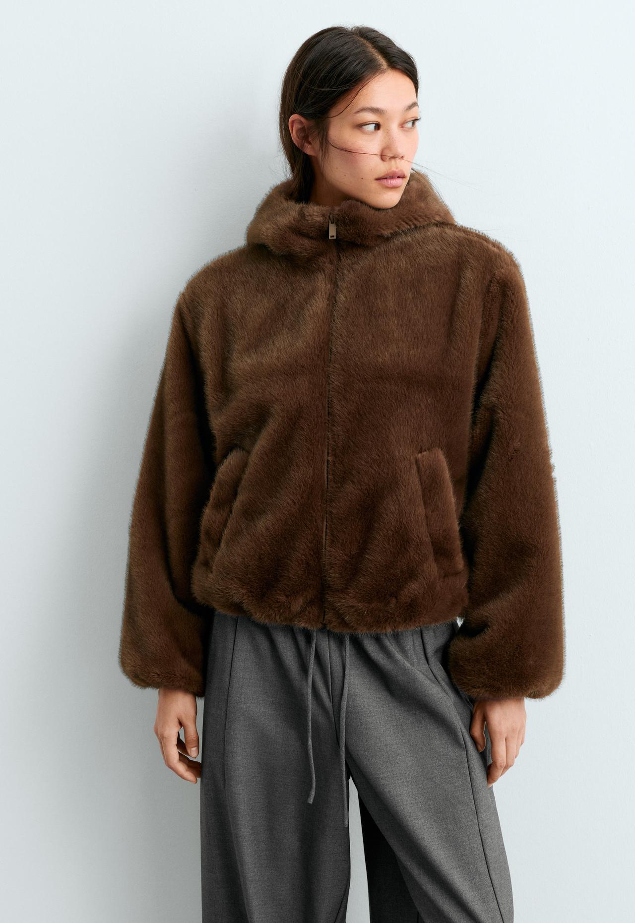 FELLEX® Aerogel padded jacket, Balloon faux-fur effect — COFFEE