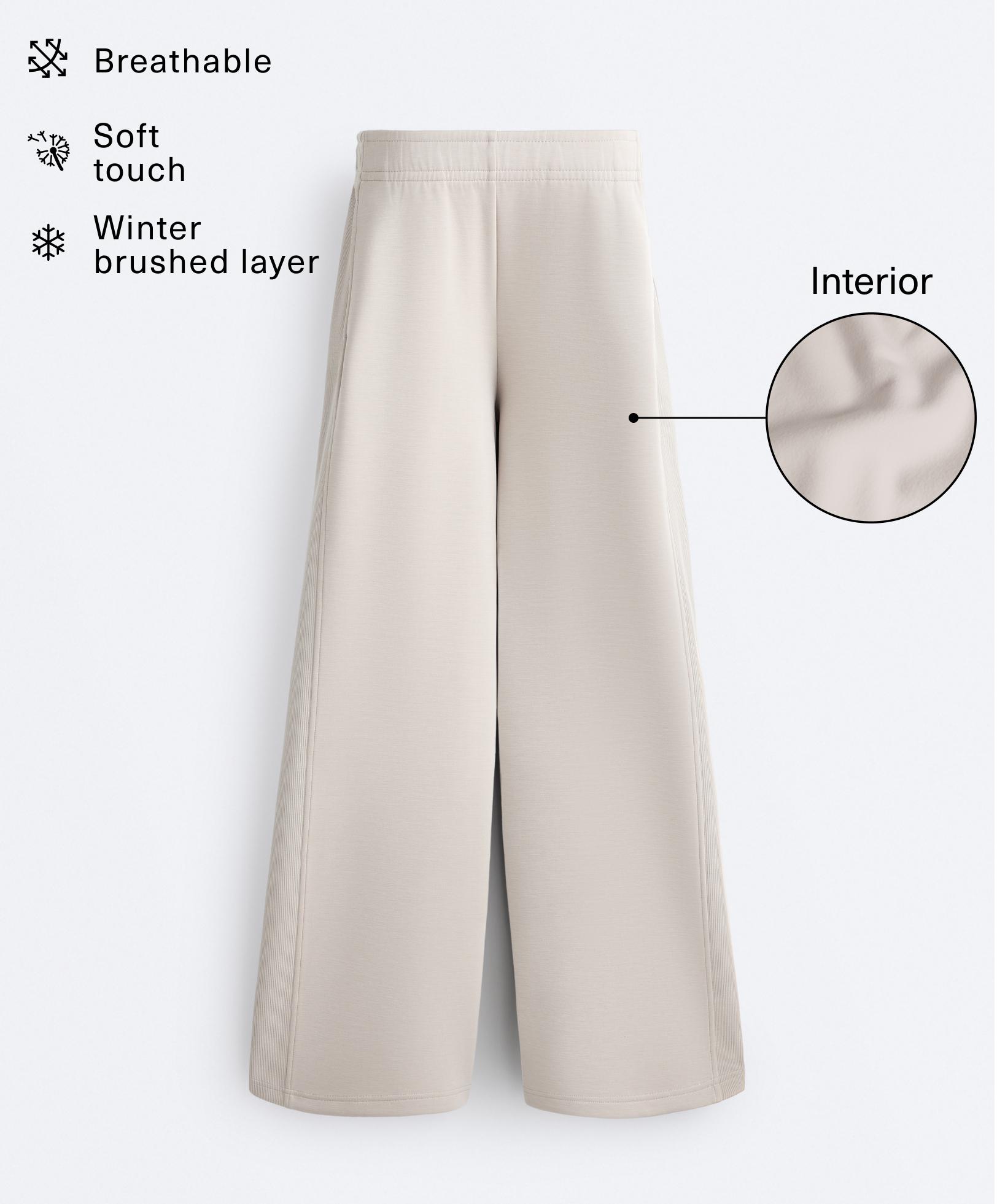Wide-leg straight trousers with side rib and brushed modal — TAUPE