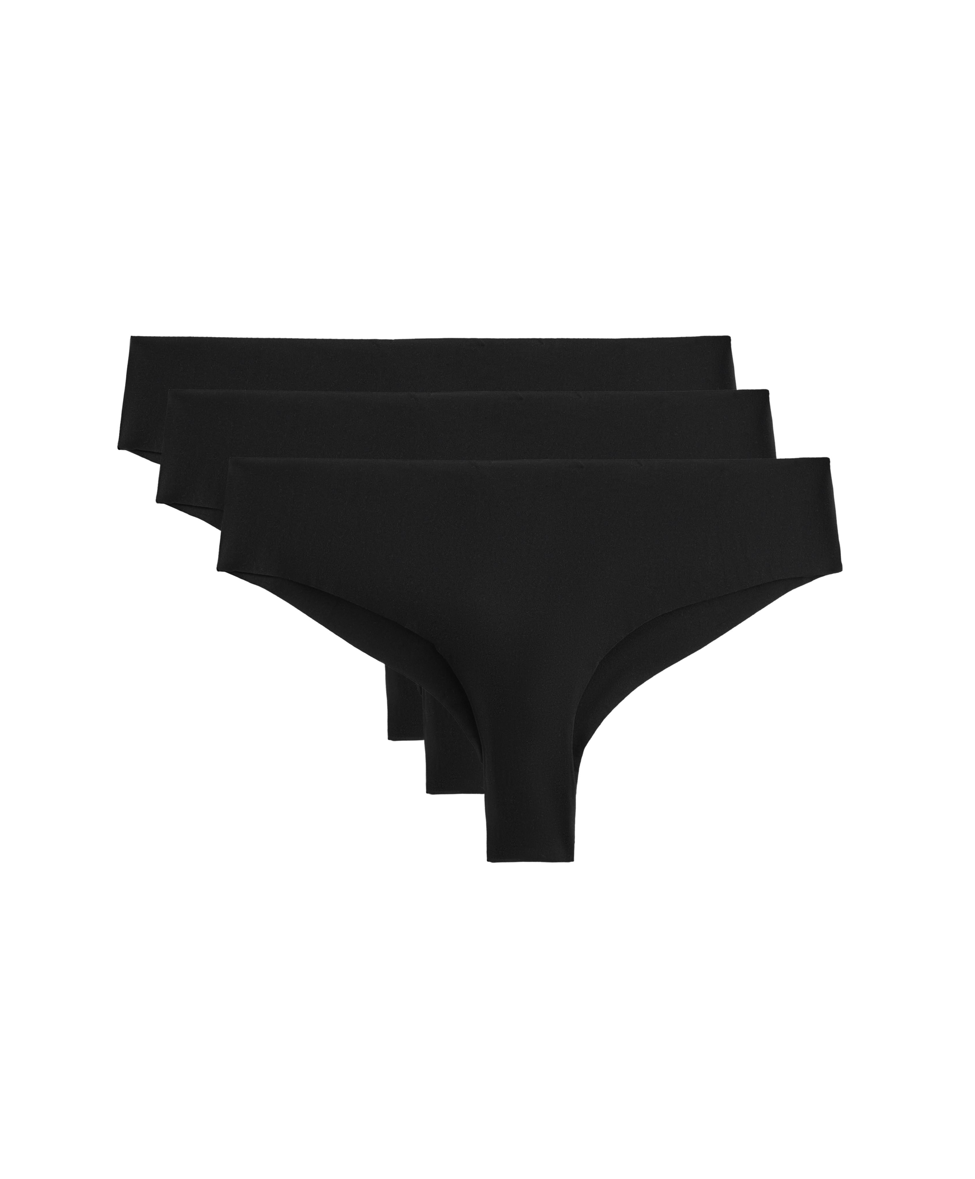 3 invisible polyamide blend cheeky Brazilian briefs — BLACK