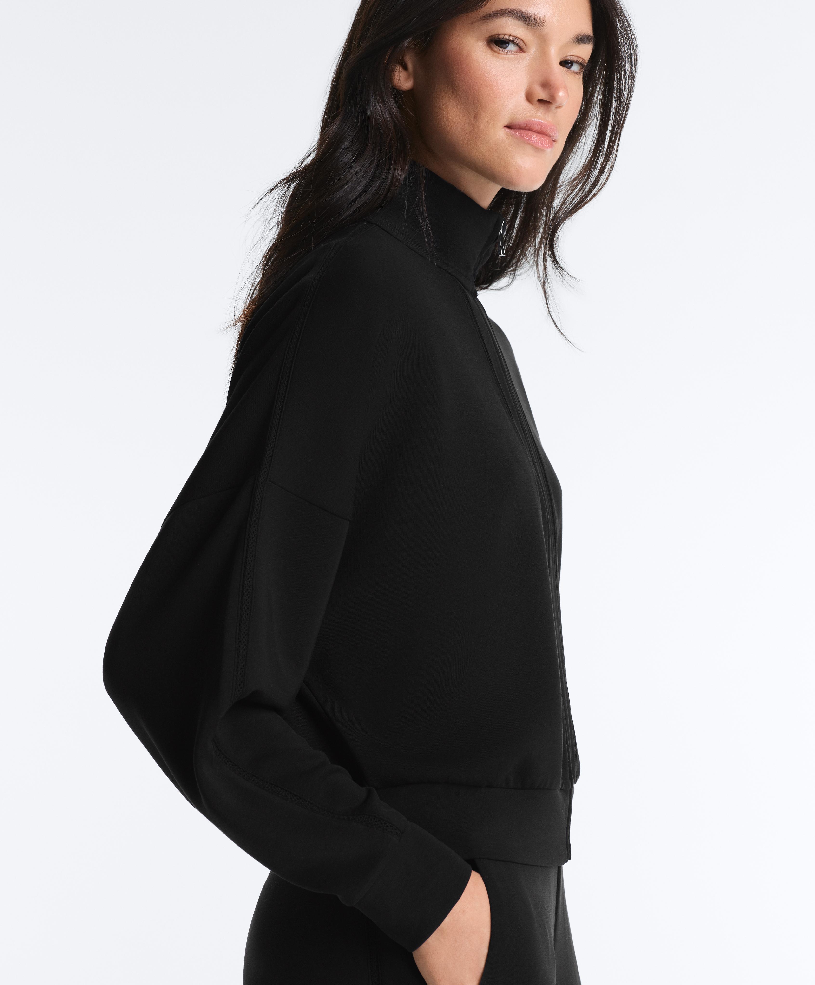 Soft-touch modal jacket with hemstitch — BLACK