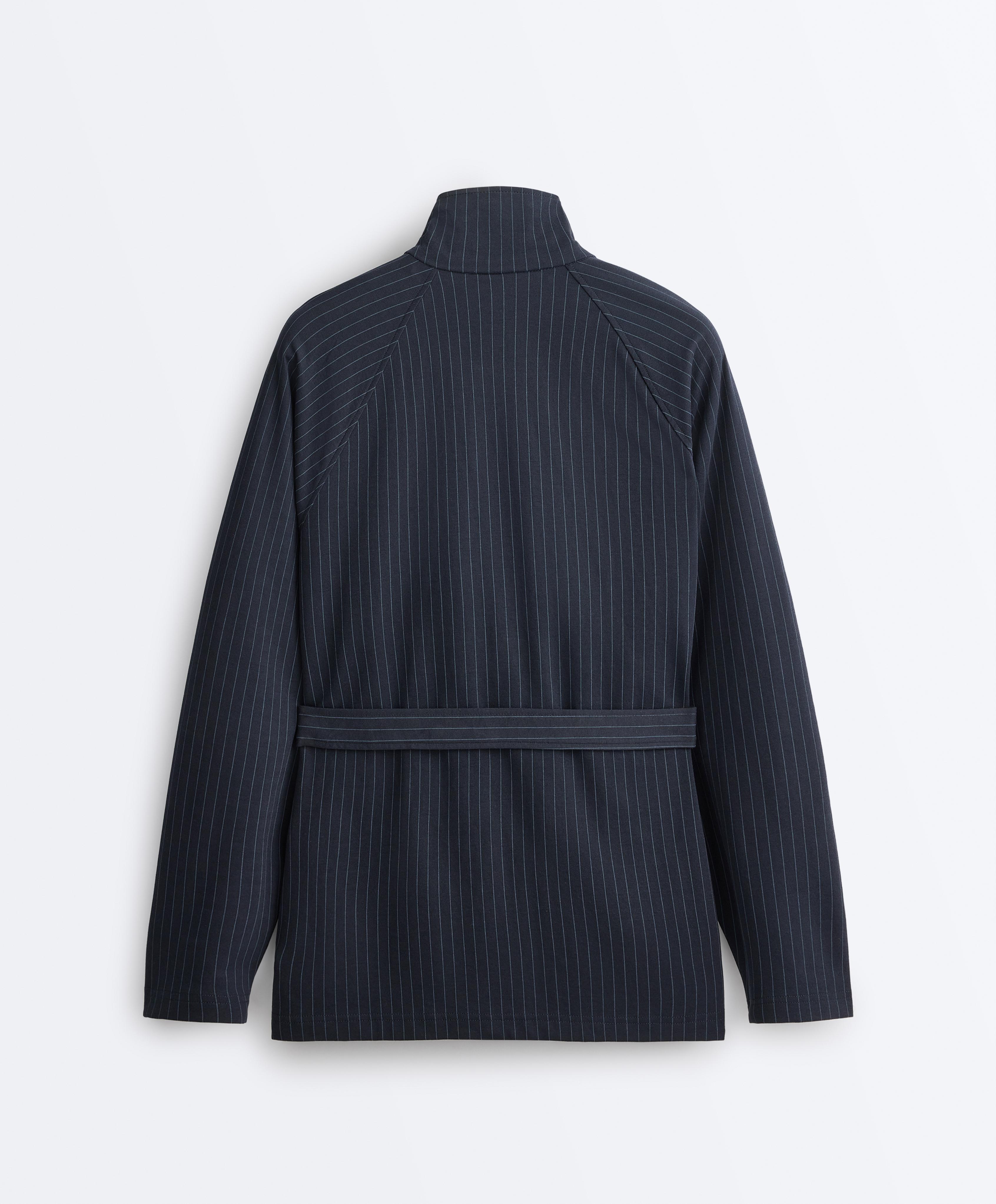 Long pinstripe cotton jacket — NAVY BLUE