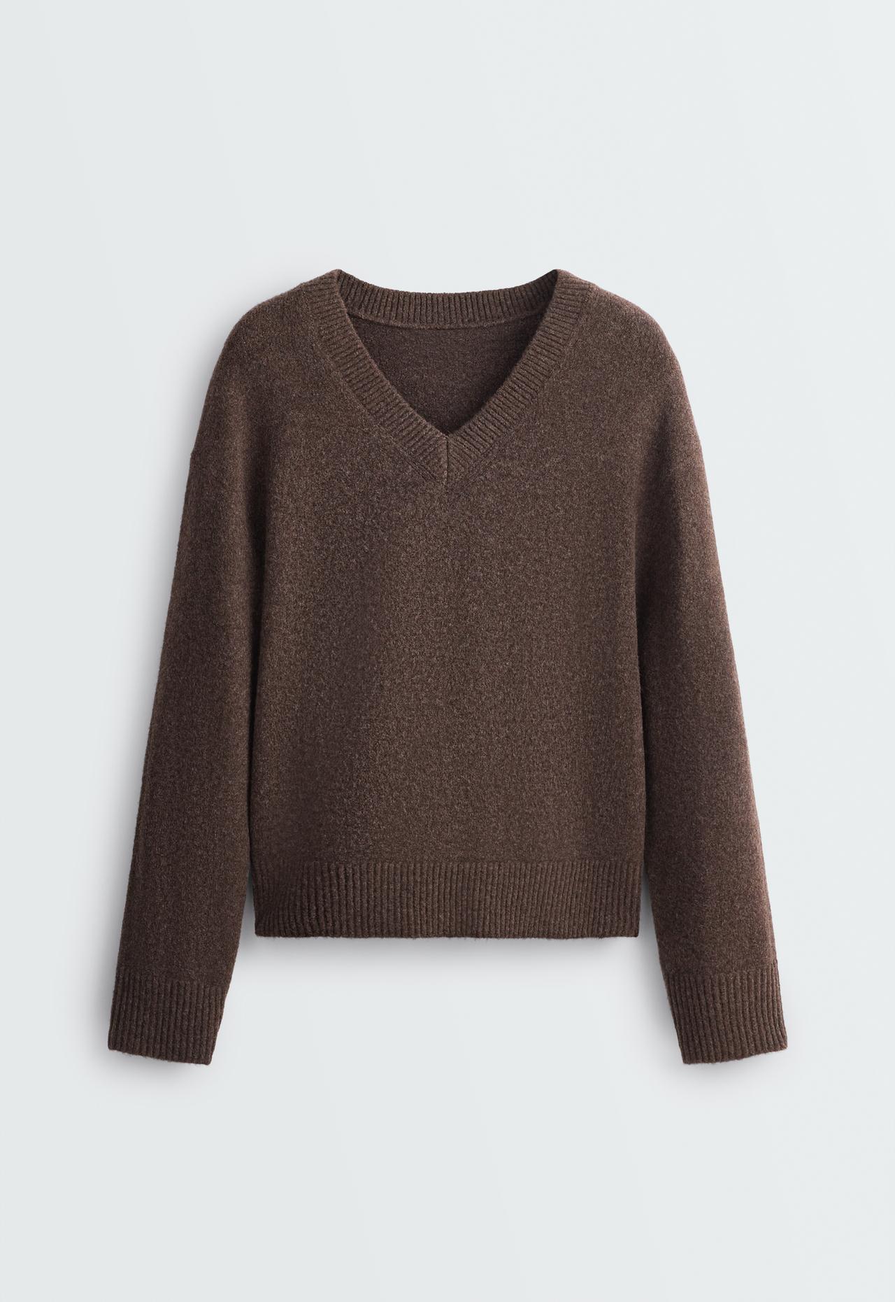 V-neck knit jumper — BROWN