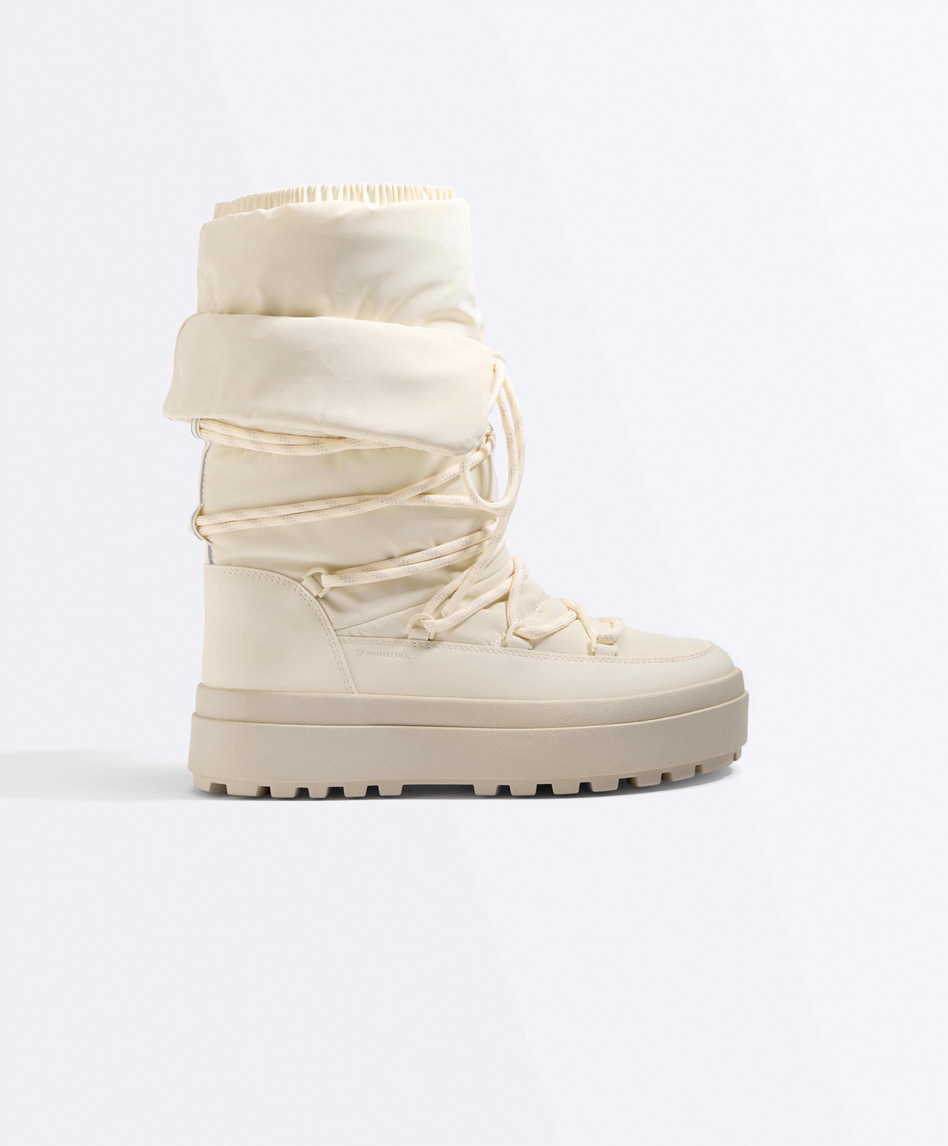 Laced nylon après-ski boots — ECRU