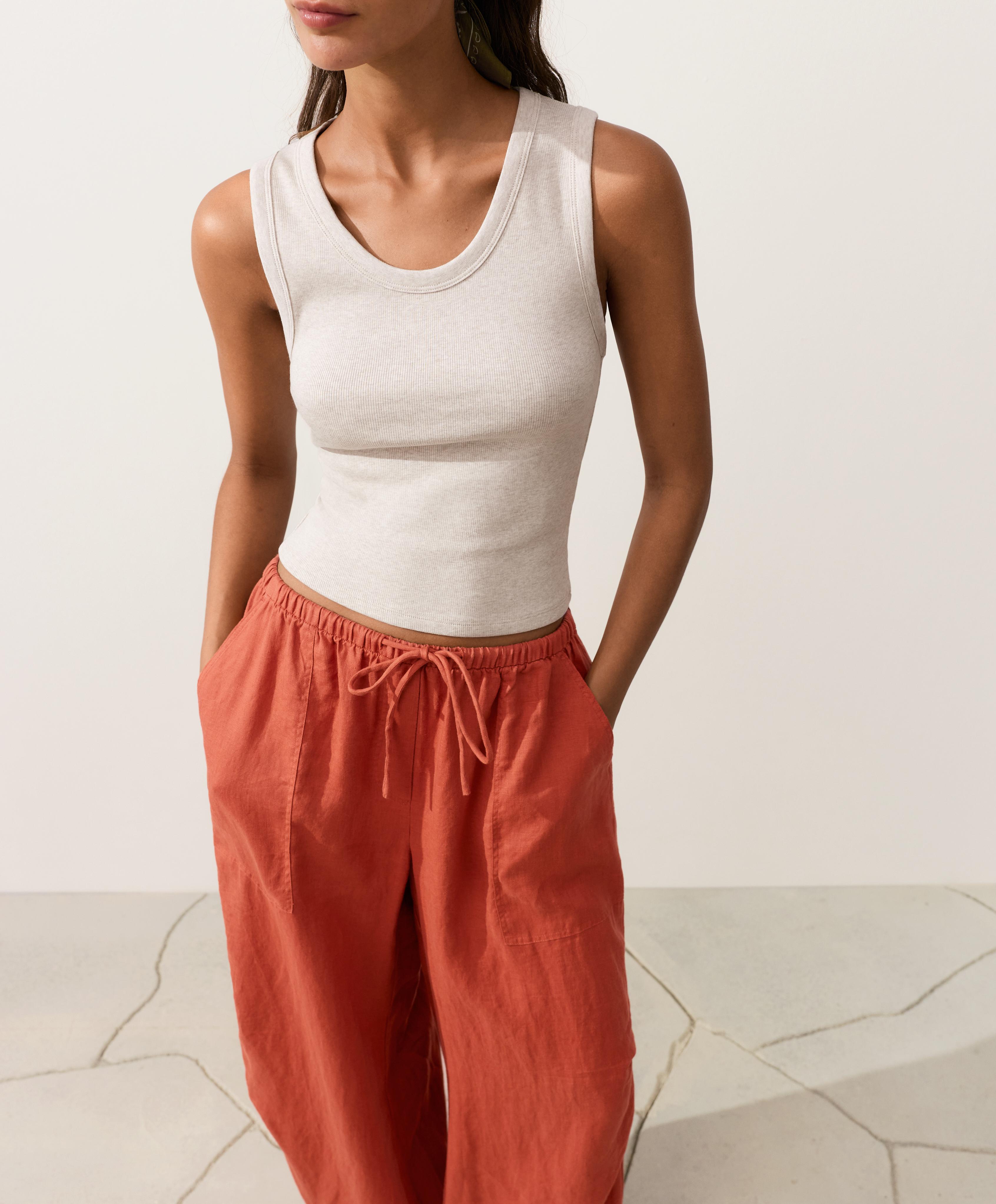 100% linen cargo bloomer trousers — BURNT ORANGE