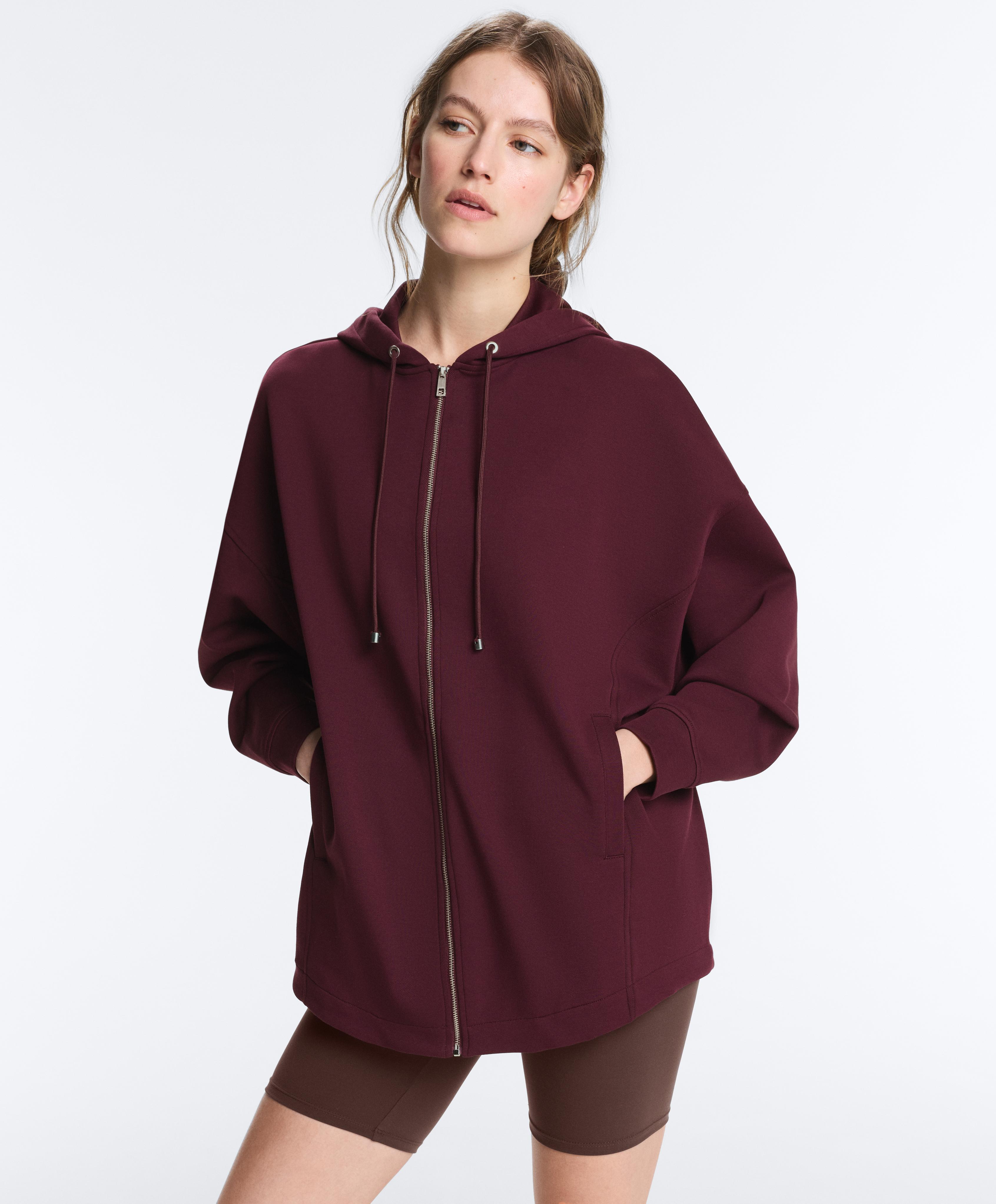 Oversize cotton piqué hooded jacket — DARK MAROON