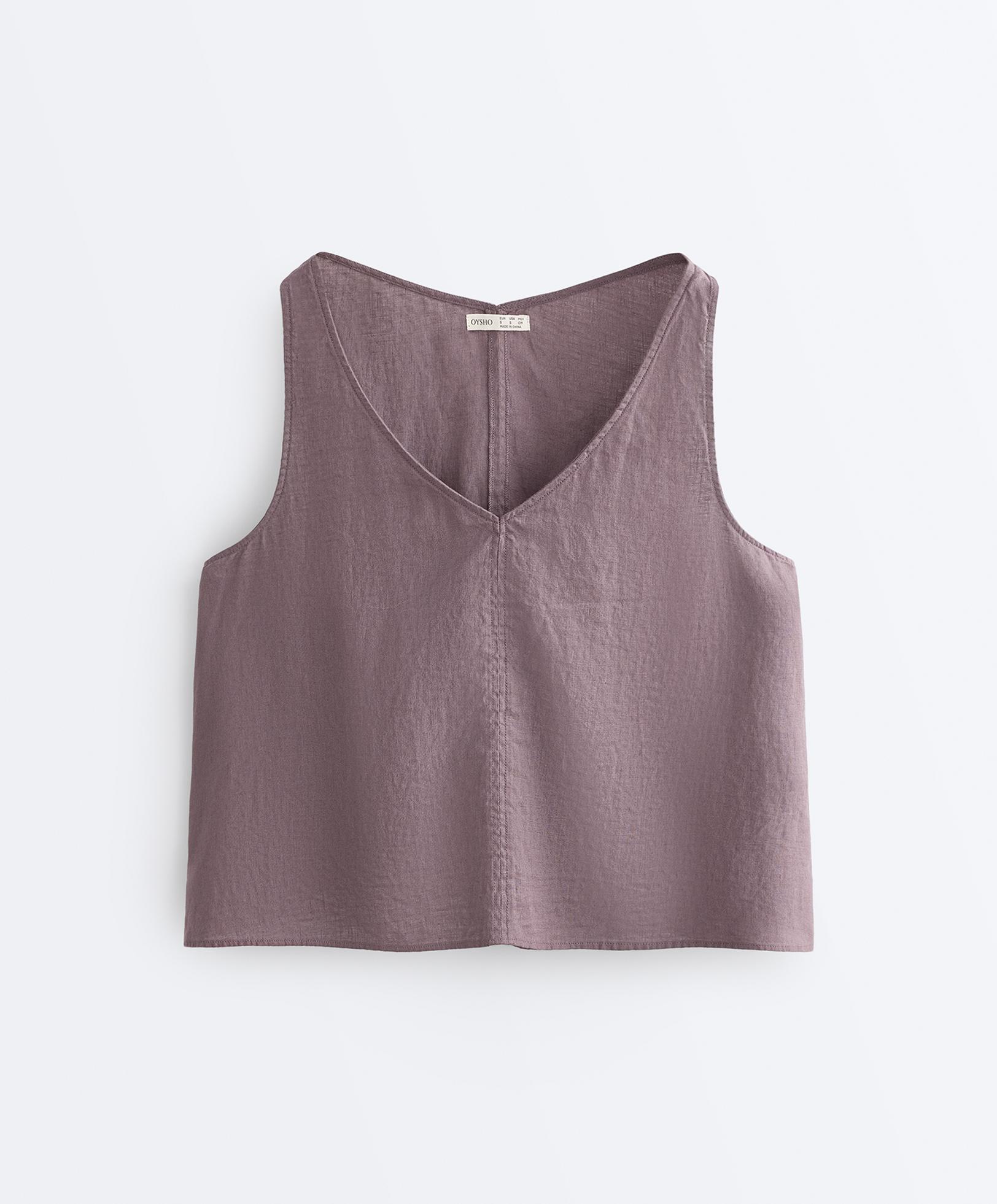 100% linen V-neck strap top — DUSTY LILAC