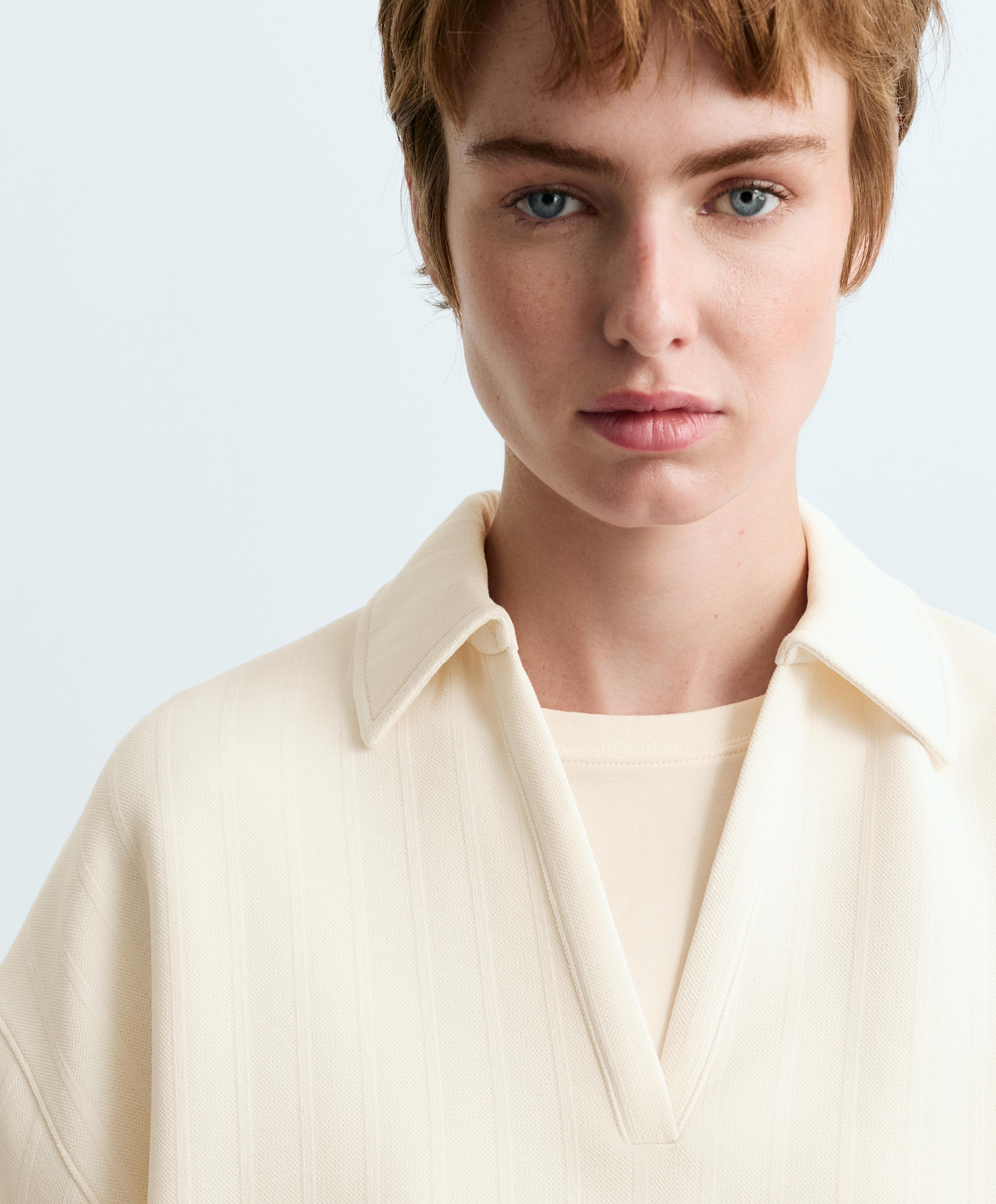 Striped cotton piqué polo shirt — PALE ECRU