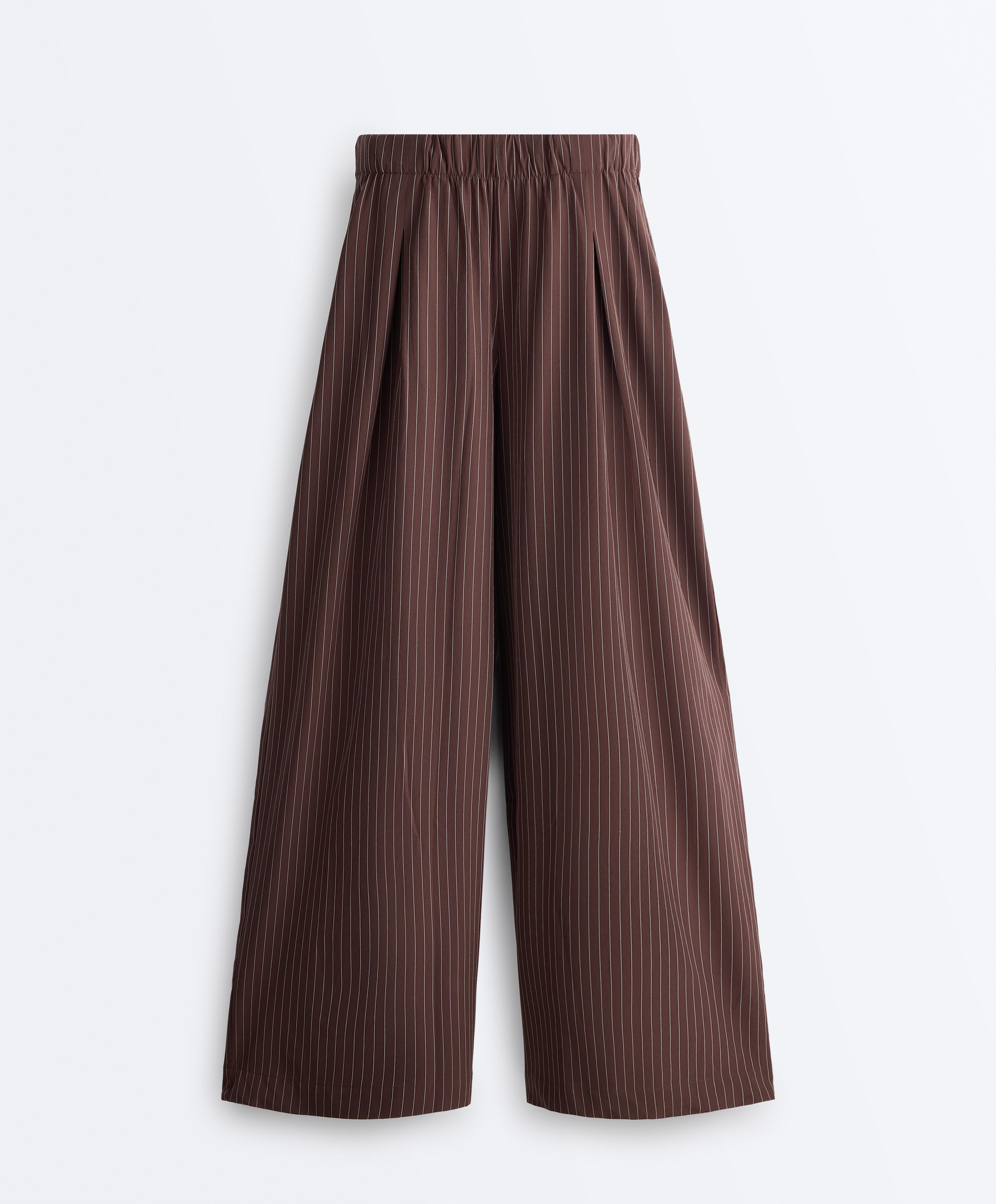 Water-repellent pinstripe wide-leg trousers — CHOCOLATE