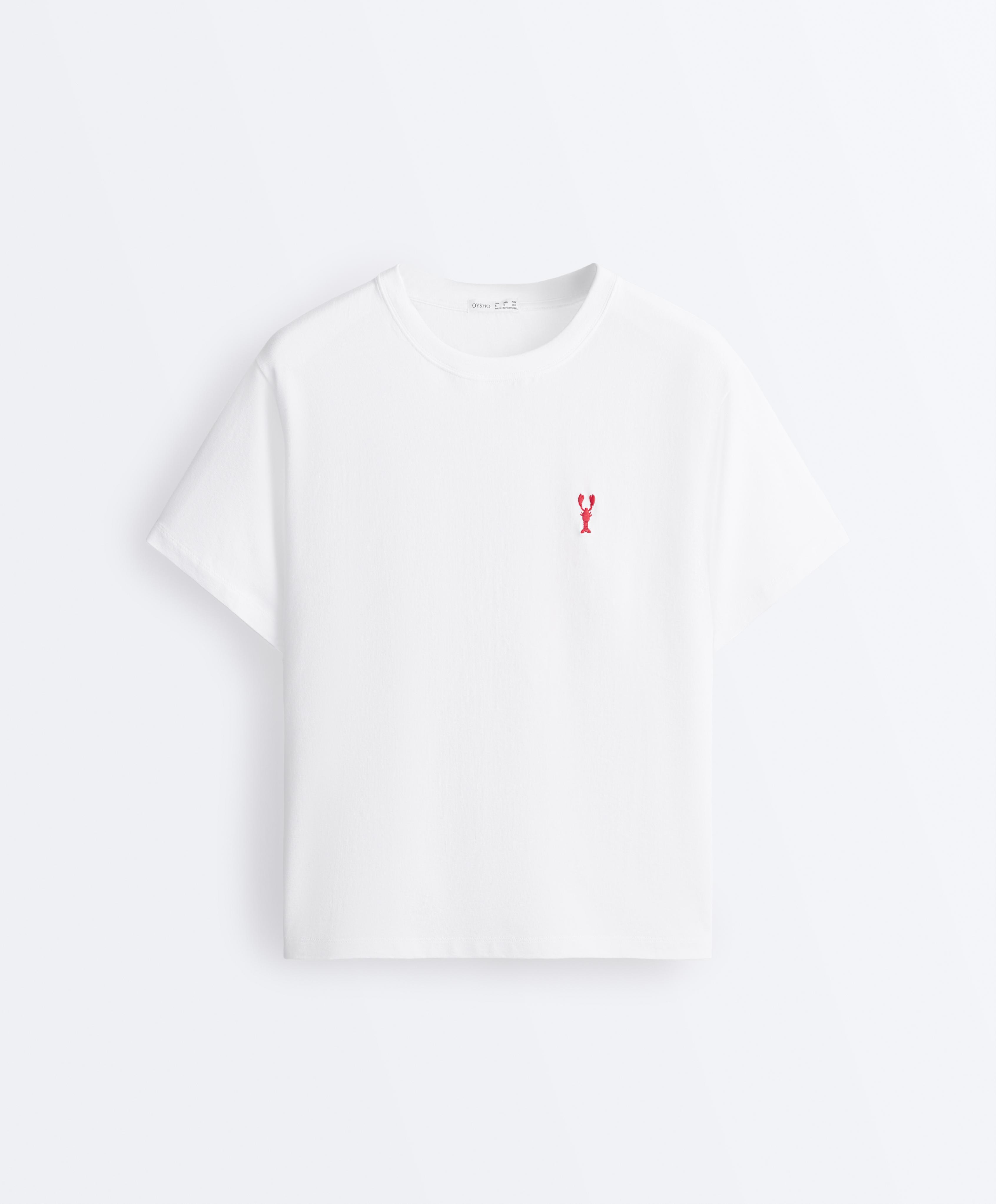 Boxy short-sleeved embroidered cotton blend T-shirt — WHITE