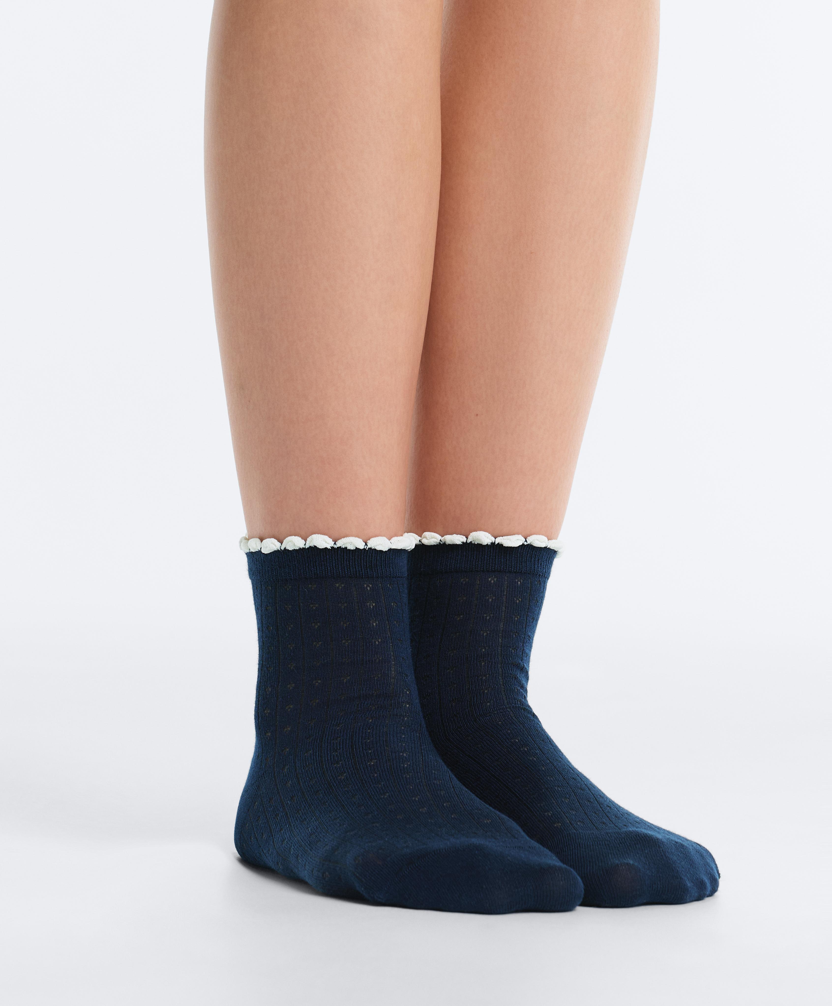 3 pairs of cotton blend bubble quarter socks — ECRU
