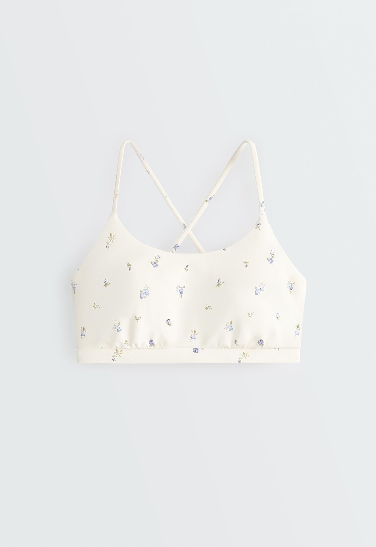 Evermove low-support floral sports bra — PALE ECRU