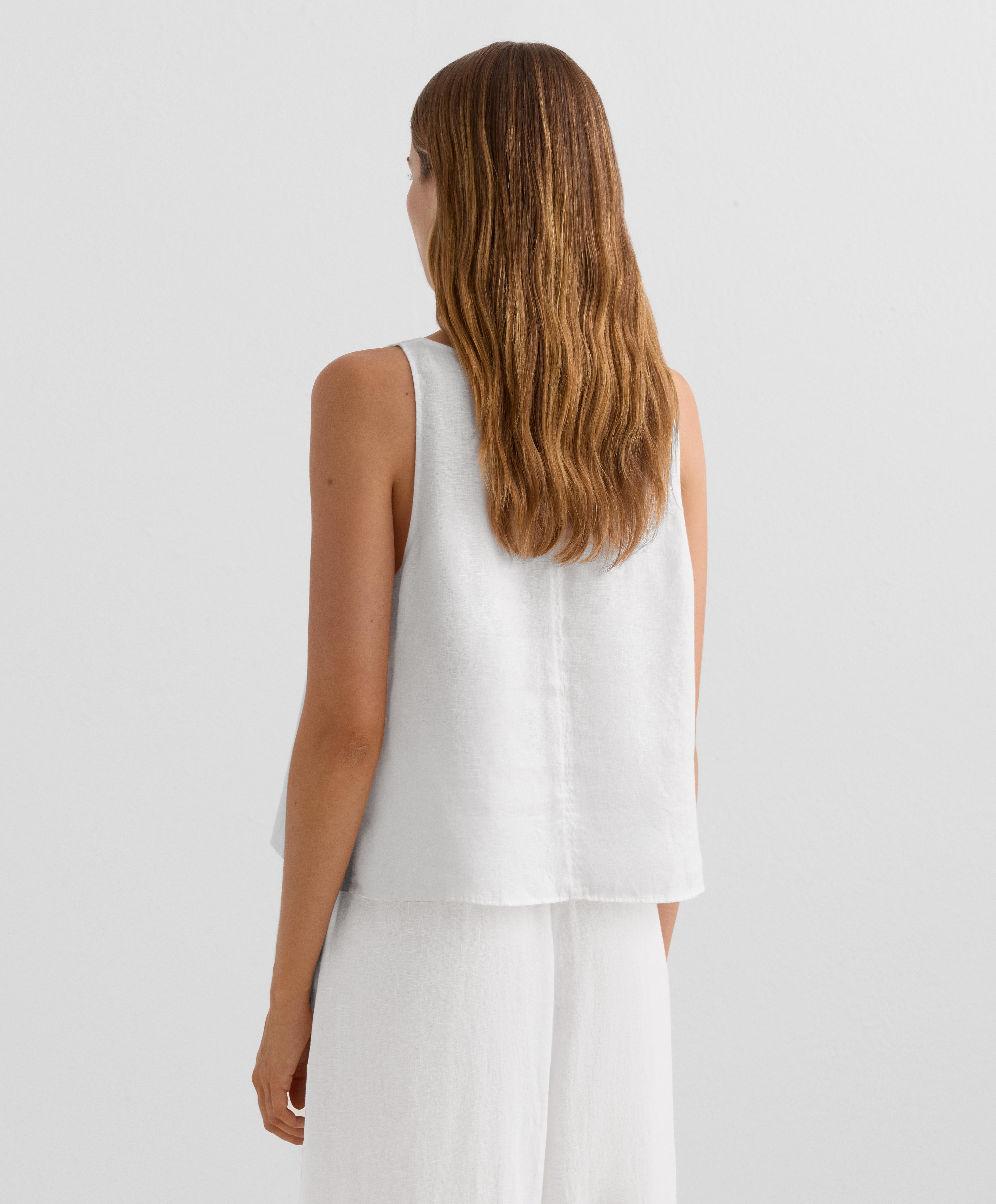 100% linen V-neck strap top — WHITE