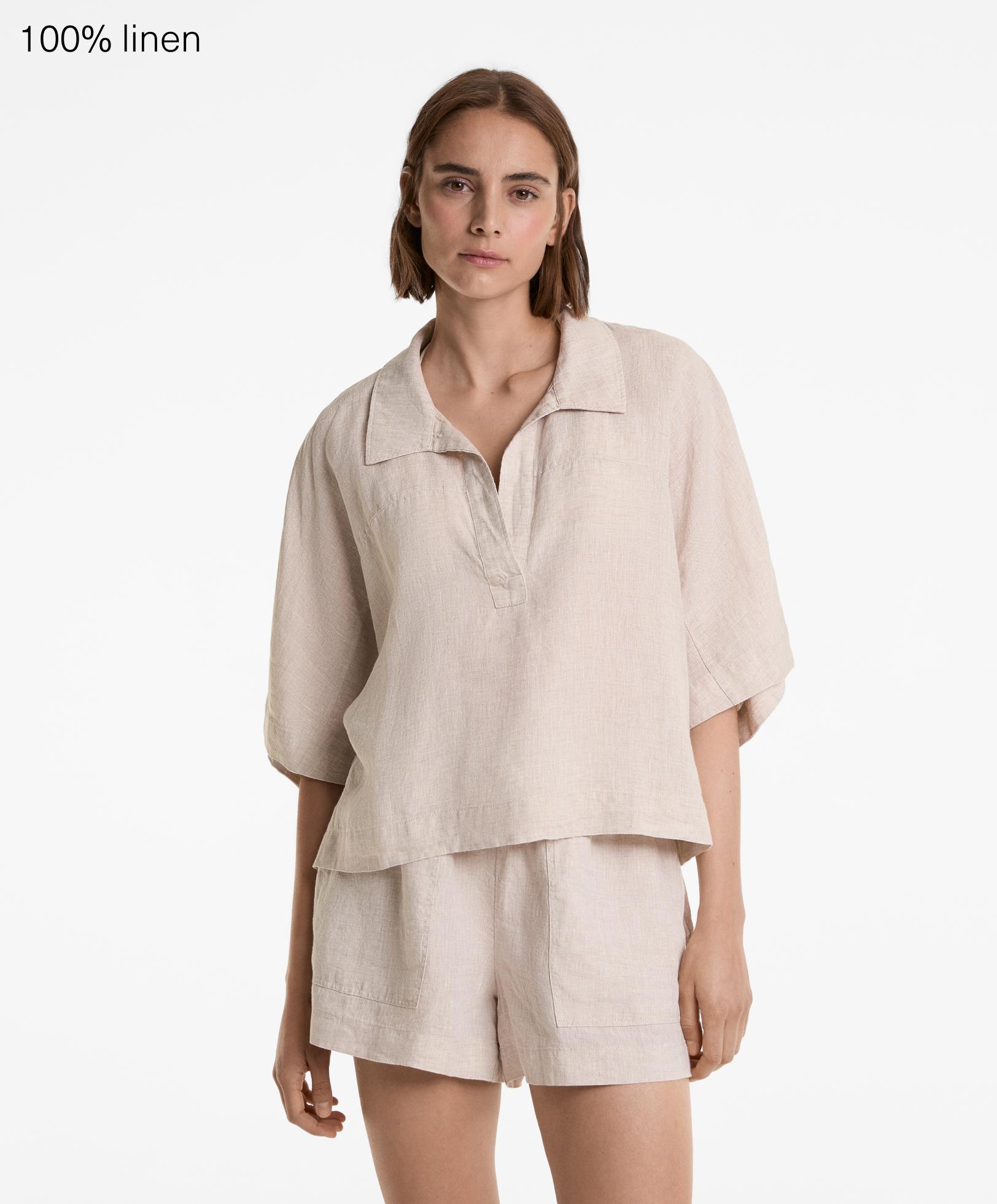 Oversize short-sleeved 100% linen shirt