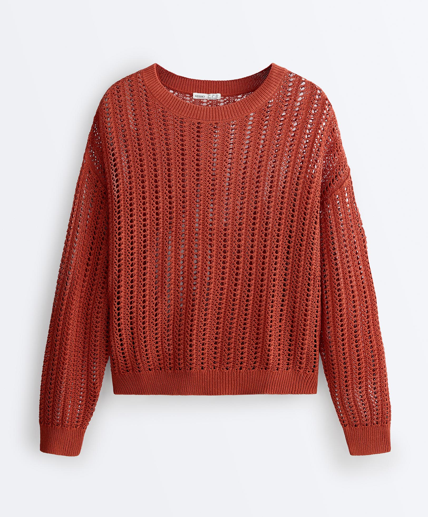 Open knit rib jumper — BURNT ORANGE