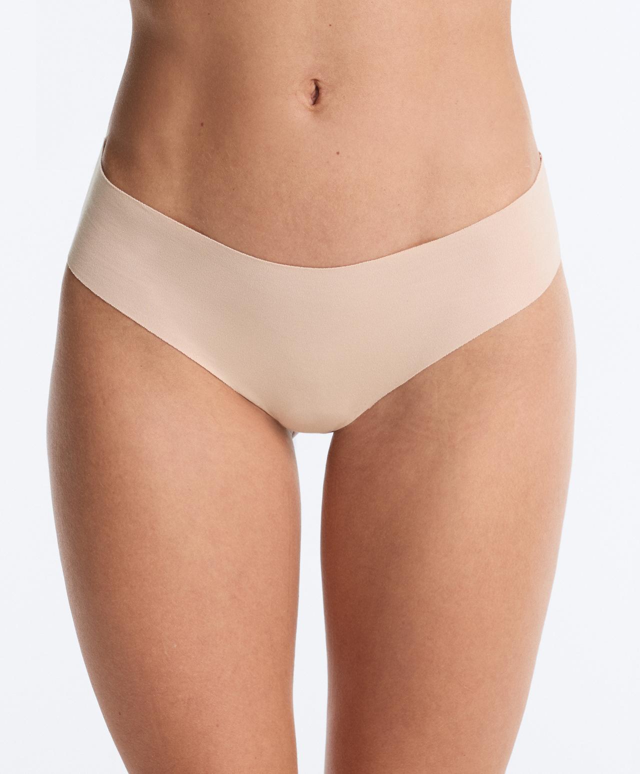 3 invisible cotton blend laser-cut Brazilian briefs — BEIGE