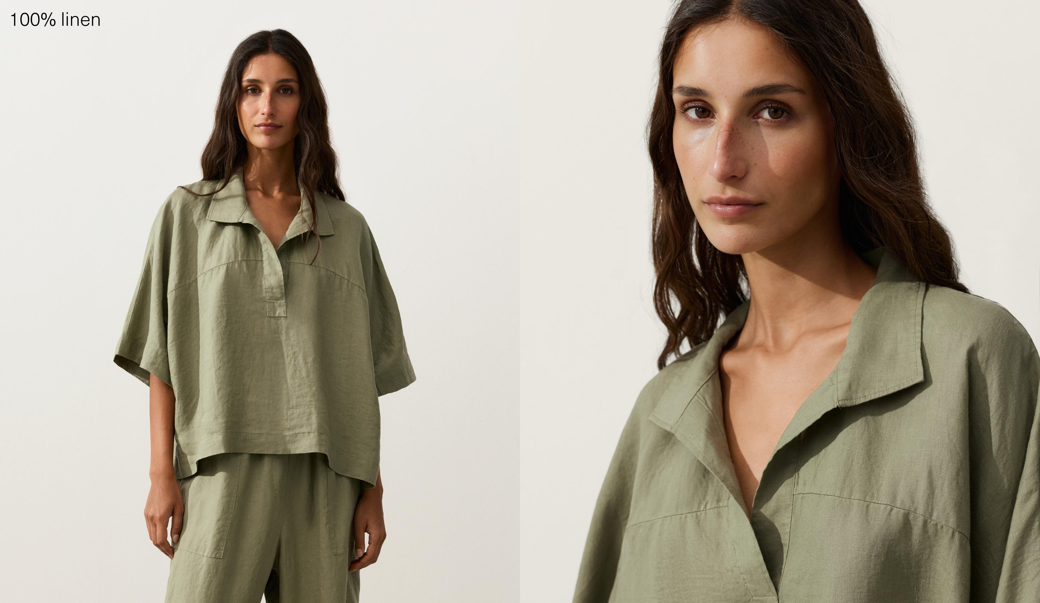 Oversize 100% linen polo shirt — YELLOW GREEN