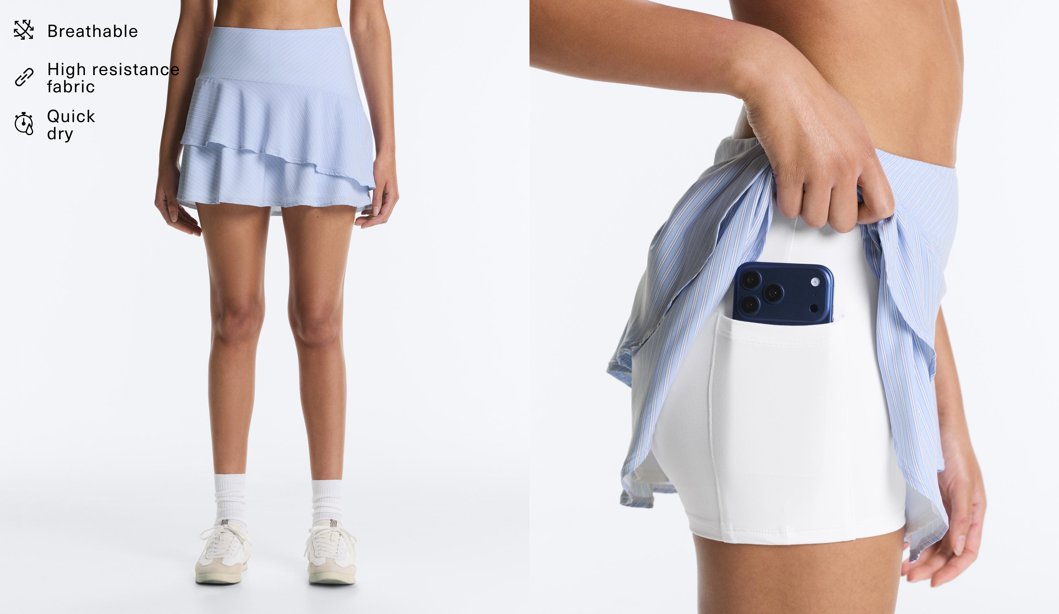Short high rise skirt with striped ruffles — BLUE