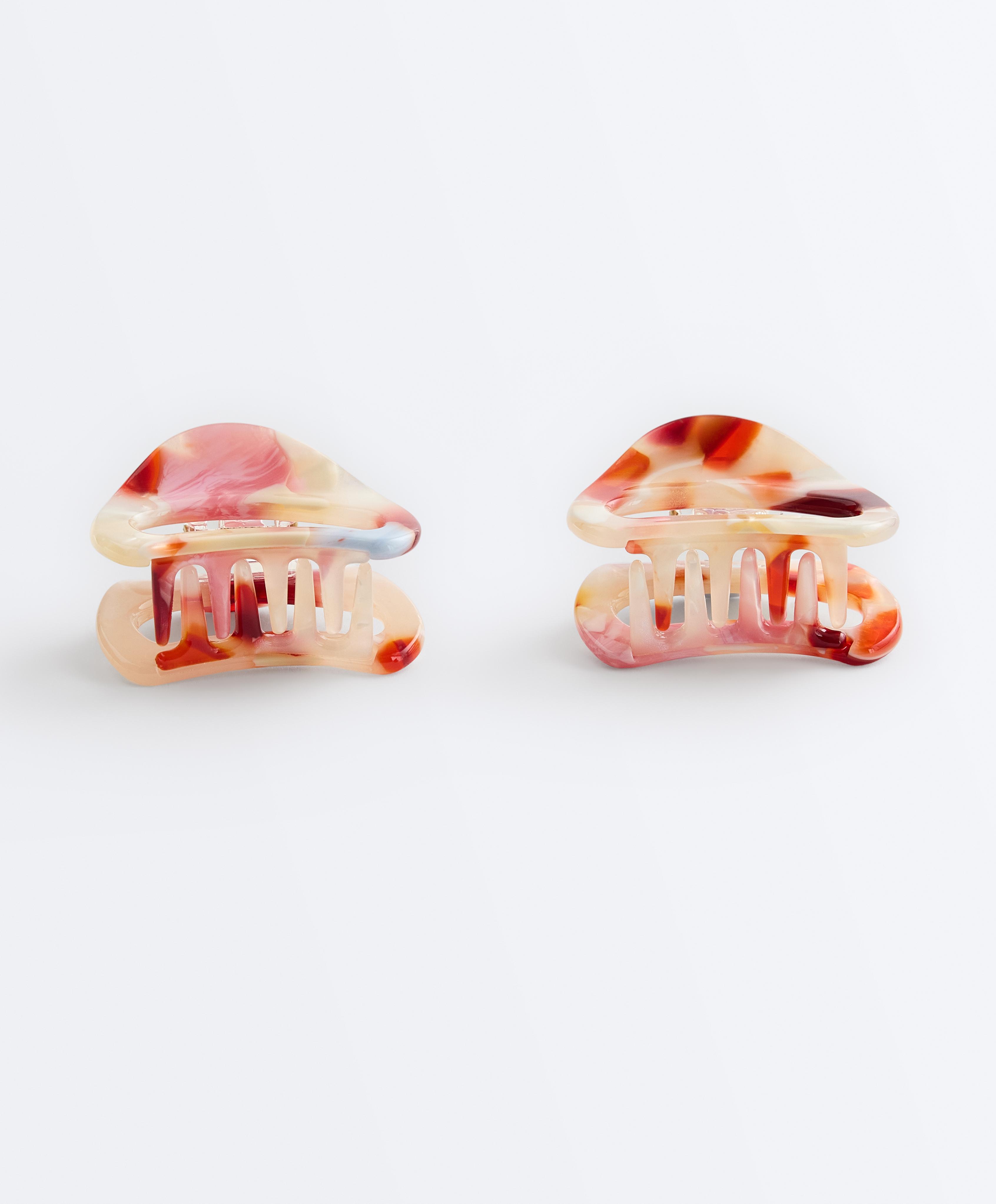2 mini asymmetric hair clips — PALE RASPBERRY